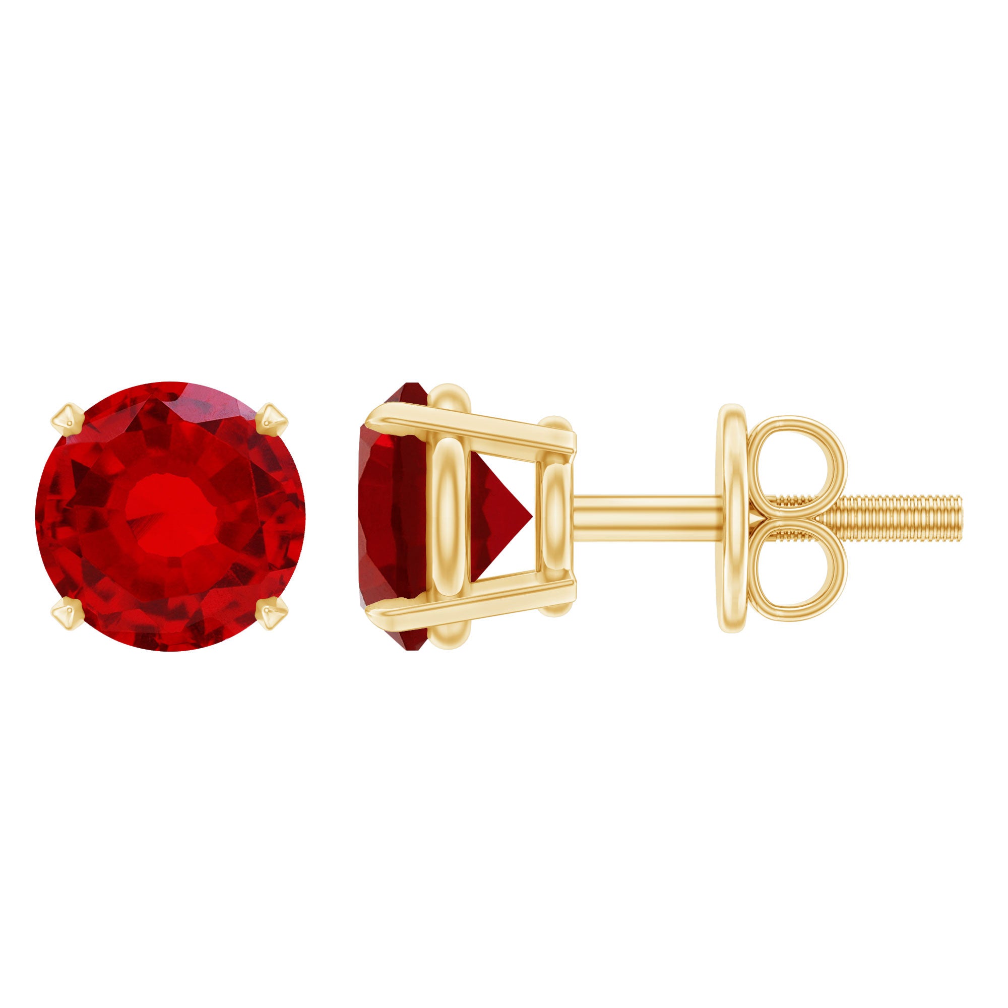 Round Lab Created Ruby Solitaire Stud Earrings AAAA - Rosec Jewels