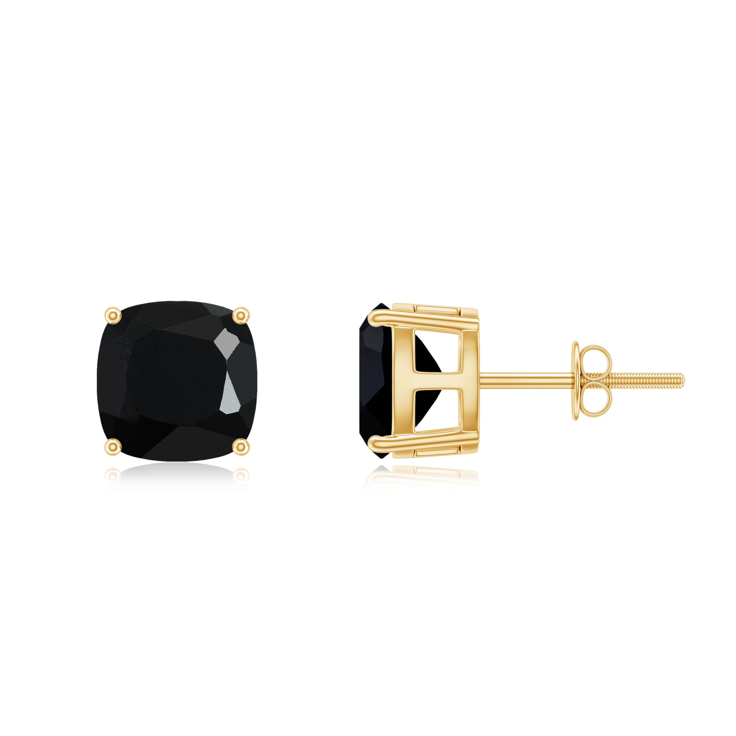 4 Carat Cushion Cut Black Spinel Solitaire Stud Earrings AAA - Rosec Jewels