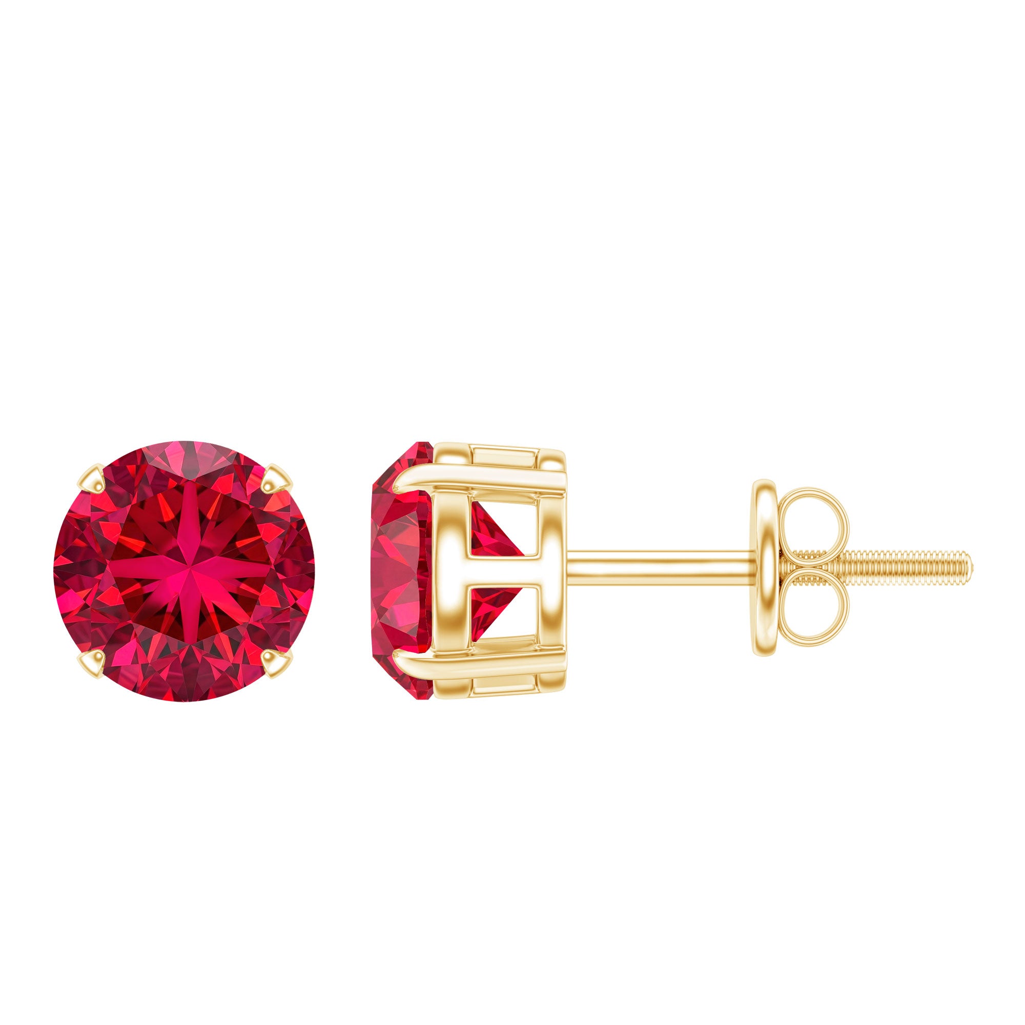 6 MM Round Cut Solitaire Lab Created Ruby Stud Earring for women AAAA - Rosec Jewels