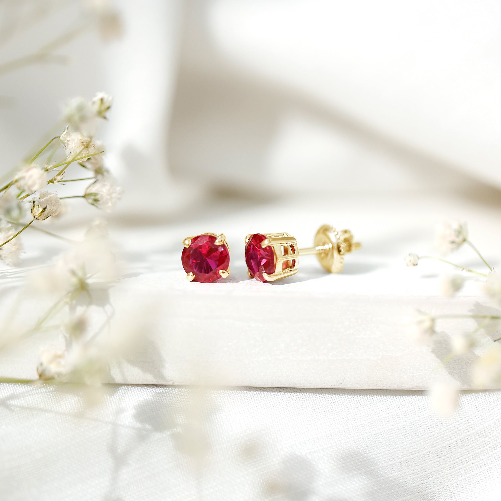6 MM Round Cut Solitaire Lab Created Ruby Stud Earring for women AAAA - Rosec Jewels