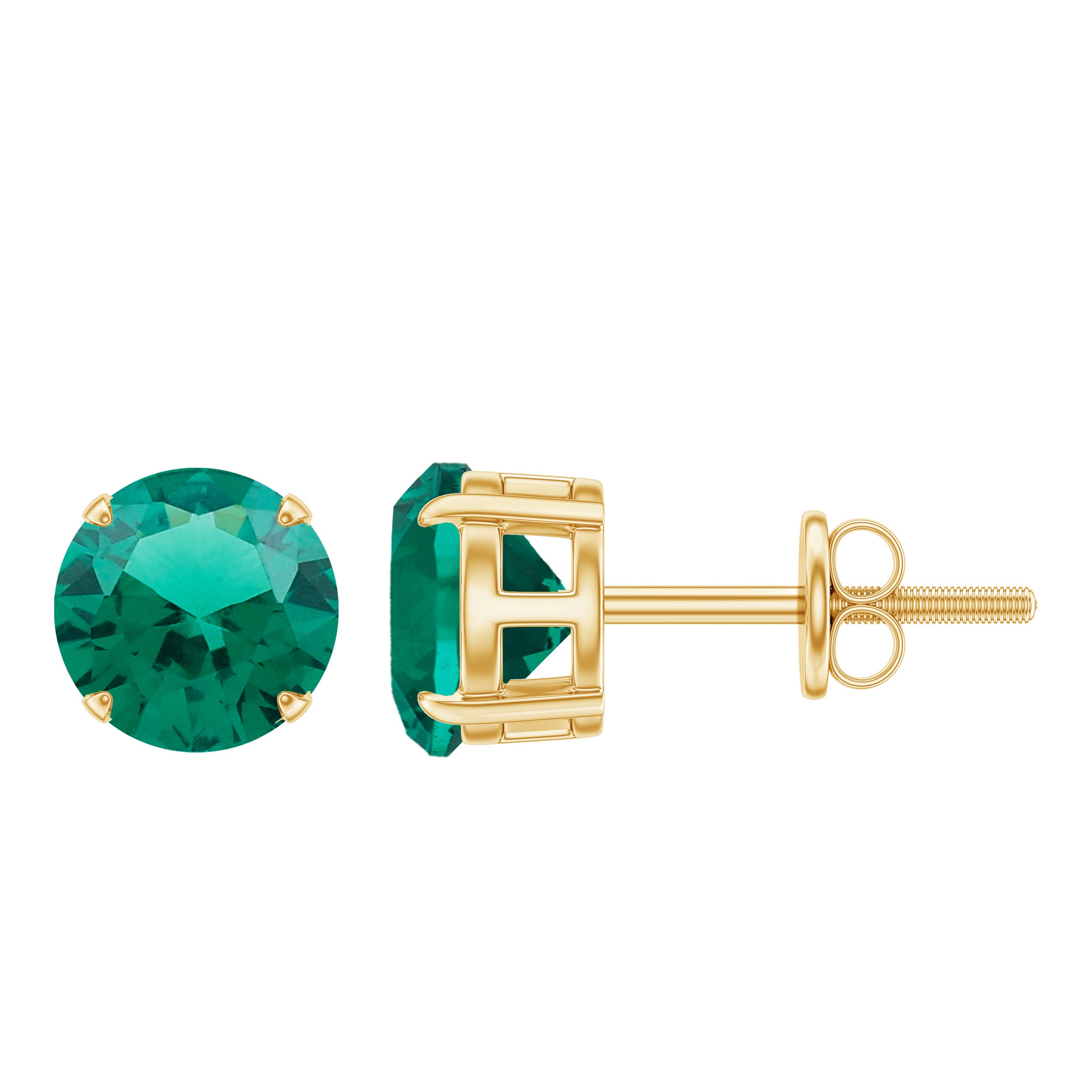 1.6 Carat Round Lab Created Emerald Solitaire Stud Earrings AAAA - Rosec Jewels