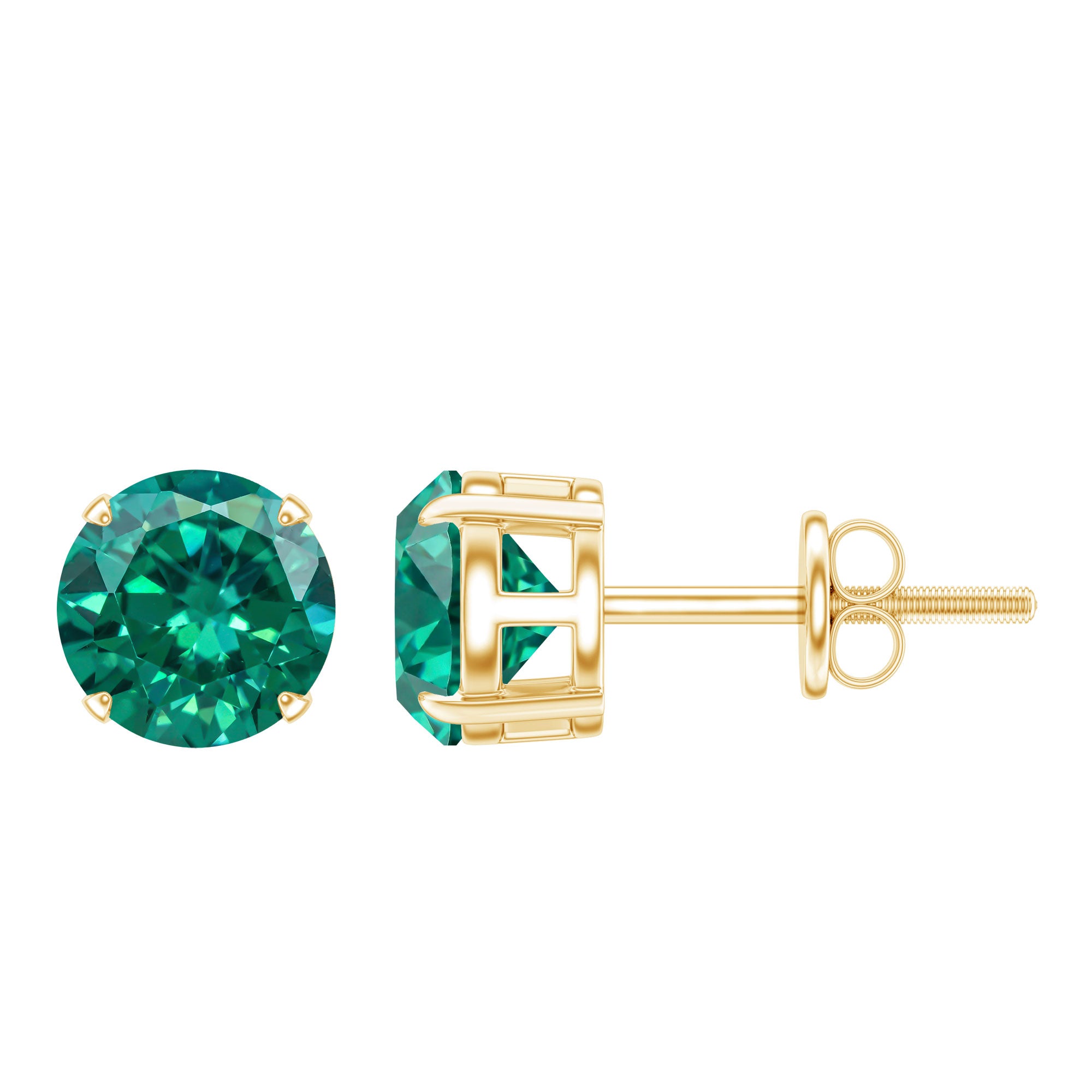 1.6 Carat Round Lab Created Emerald Solitaire Stud Earrings AAAA - Rosec Jewels