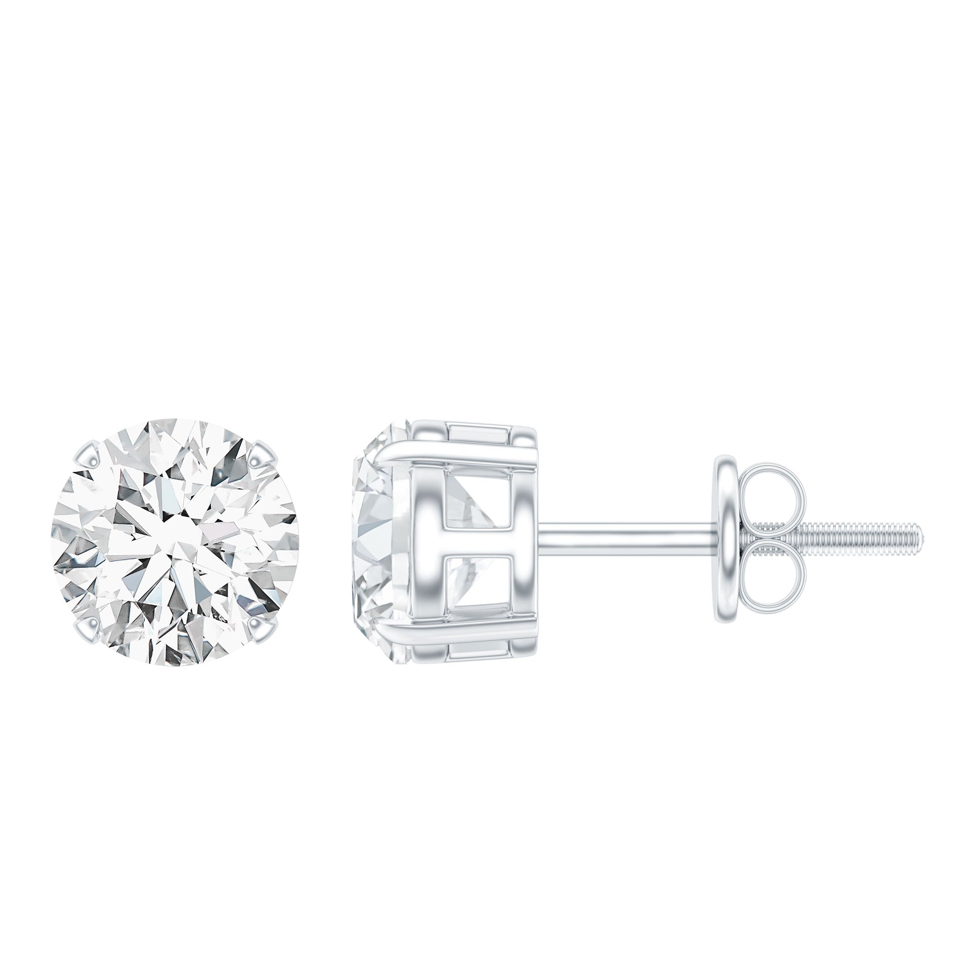 2 Carat Moissanite Solitaire Stud Earrings with Screw Backs D-VS1 - Rosec Jewels