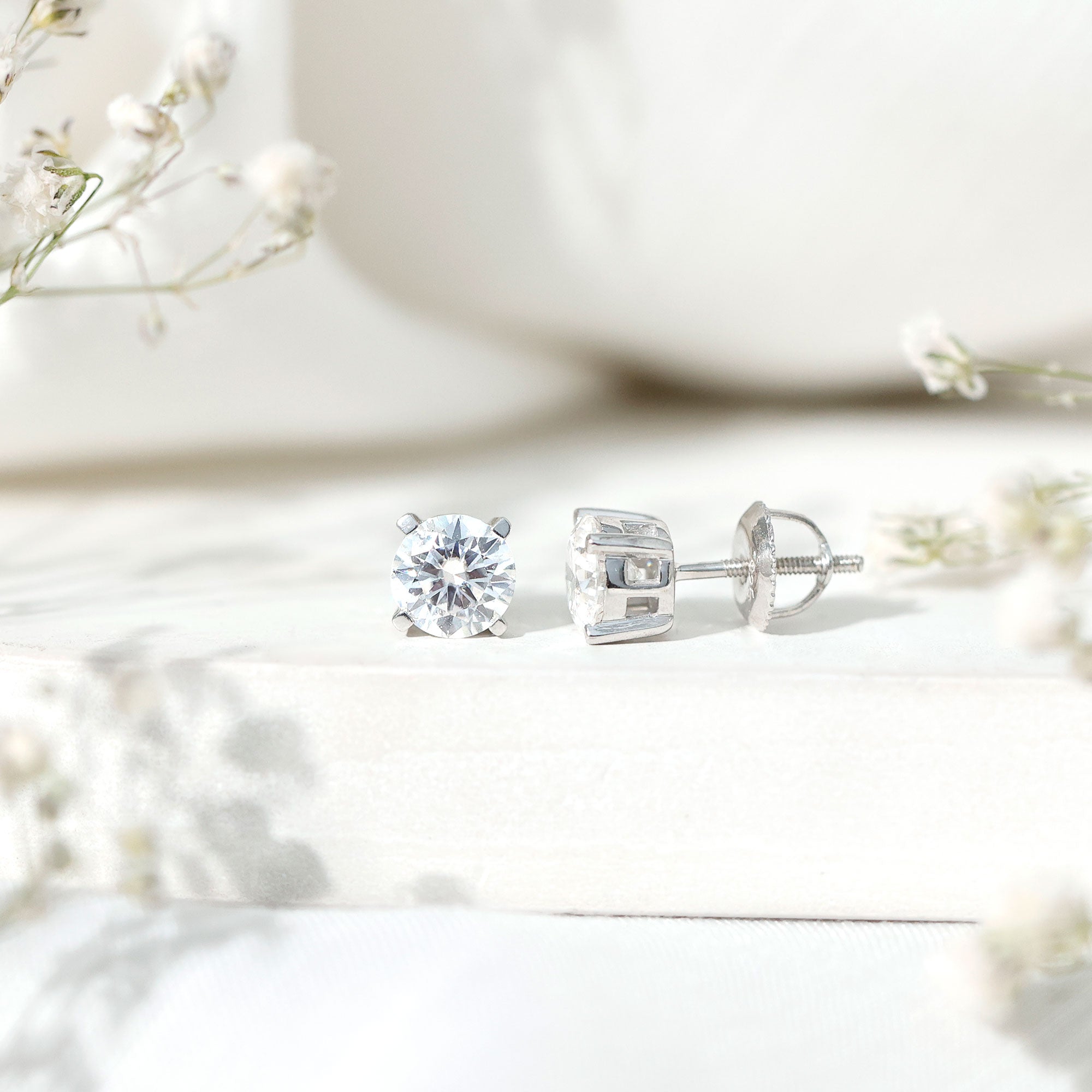 2 Carat Moissanite Solitaire Stud Earrings with Screw Backs D-VS1 - Rosec Jewels