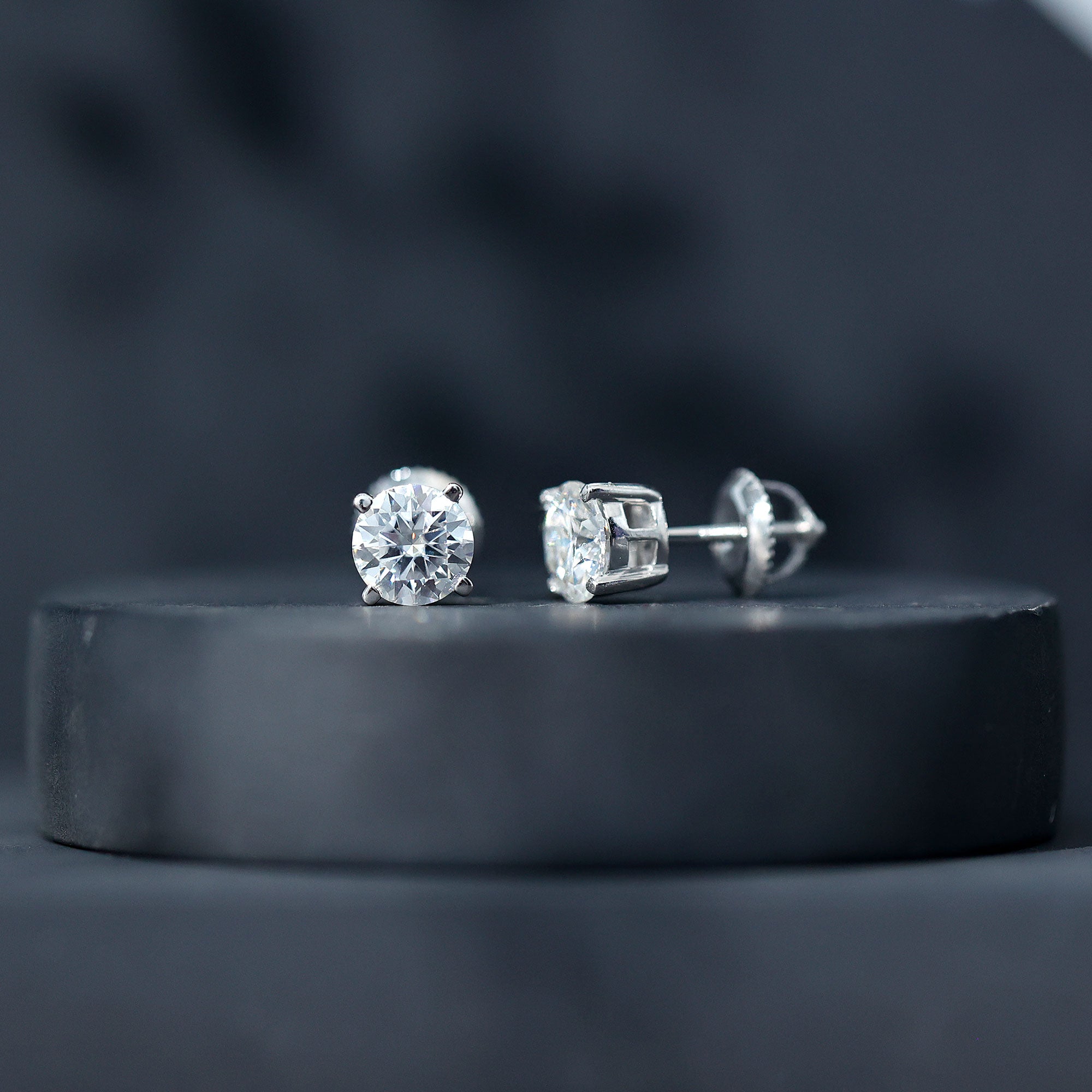 2 Carat Moissanite Solitaire Stud Earrings with Screw Backs D-VS1 - Rosec Jewels