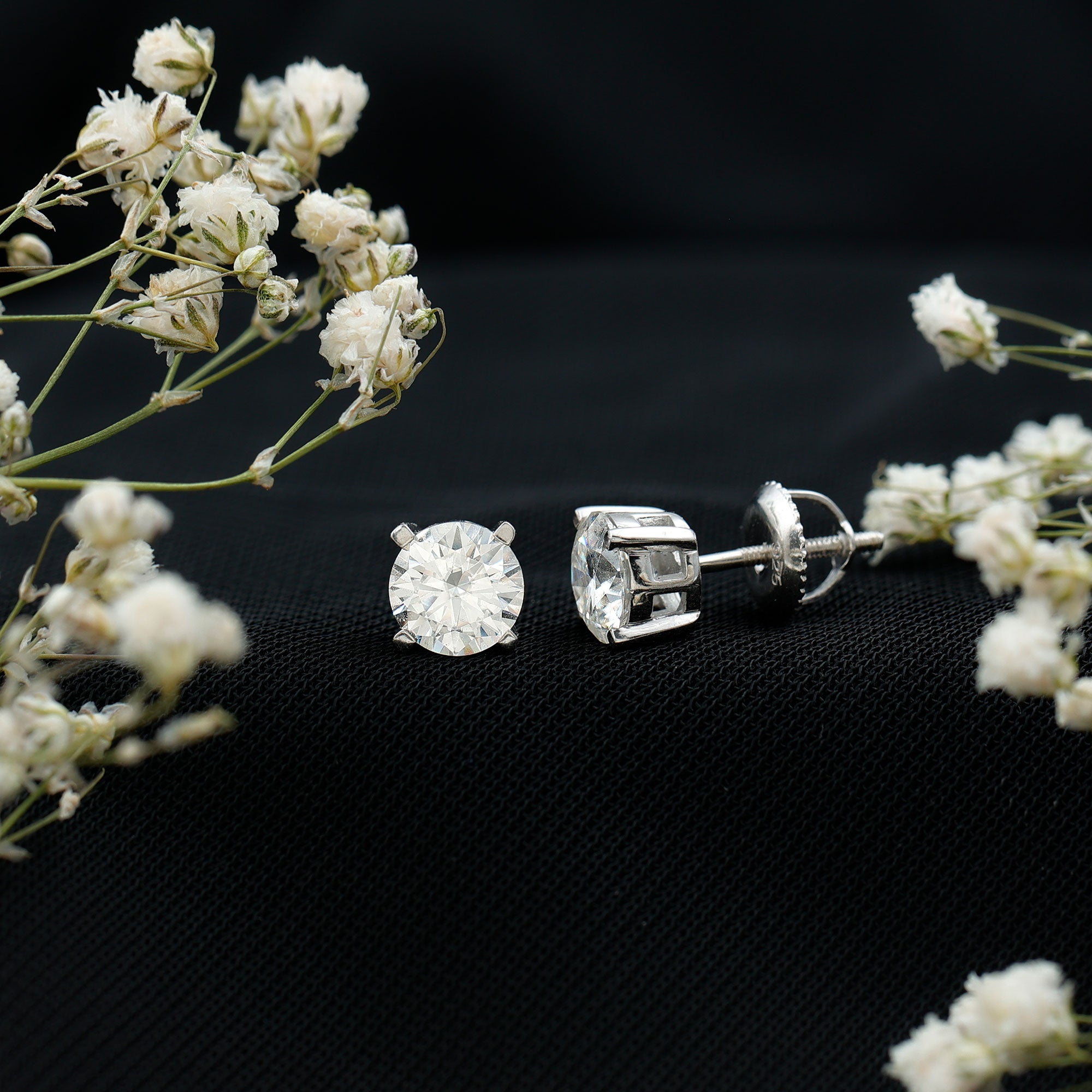 2 Carat Moissanite Solitaire Stud Earrings with Screw Backs D-VS1 - Rosec Jewels