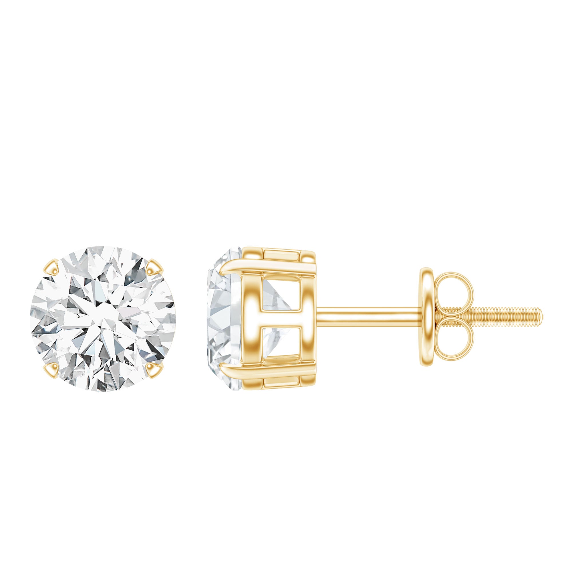 2 Carat Moissanite Solitaire Stud Earrings with Screw Backs D-VS1 - Rosec Jewels