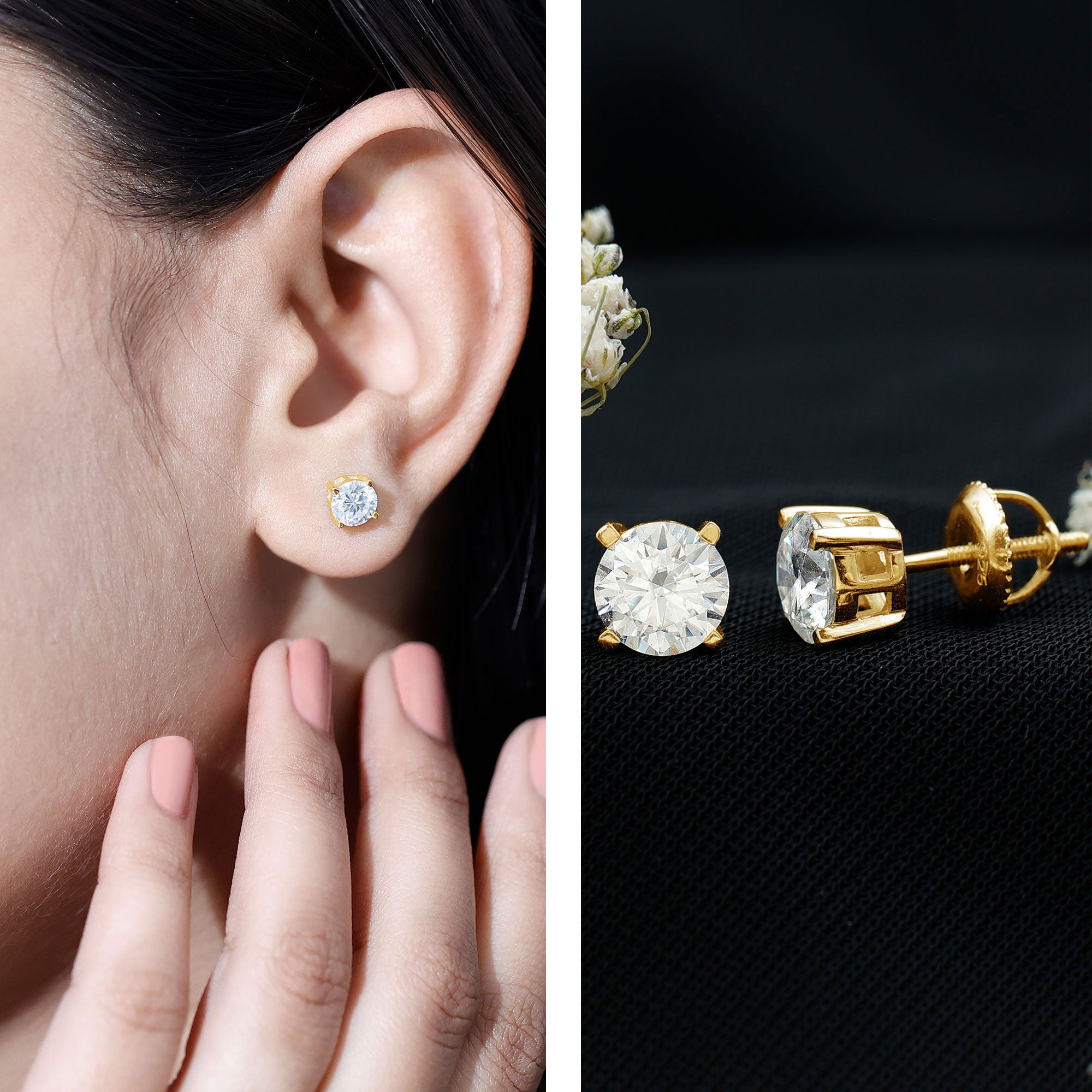 2 Carat Moissanite Solitaire Stud Earrings with Screw Backs D-VS1 - Rosec Jewels