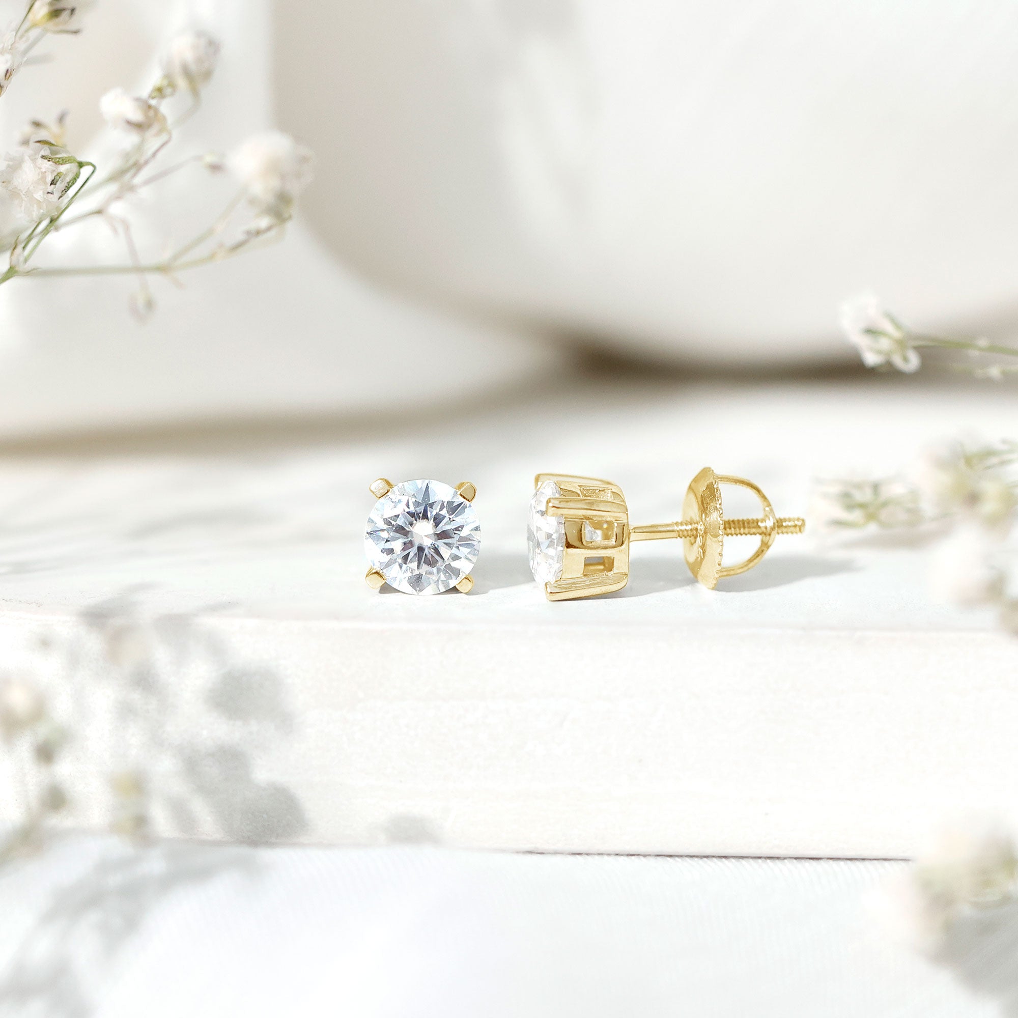 2 Carat Moissanite Solitaire Stud Earrings with Screw Backs D-VS1 - Rosec Jewels