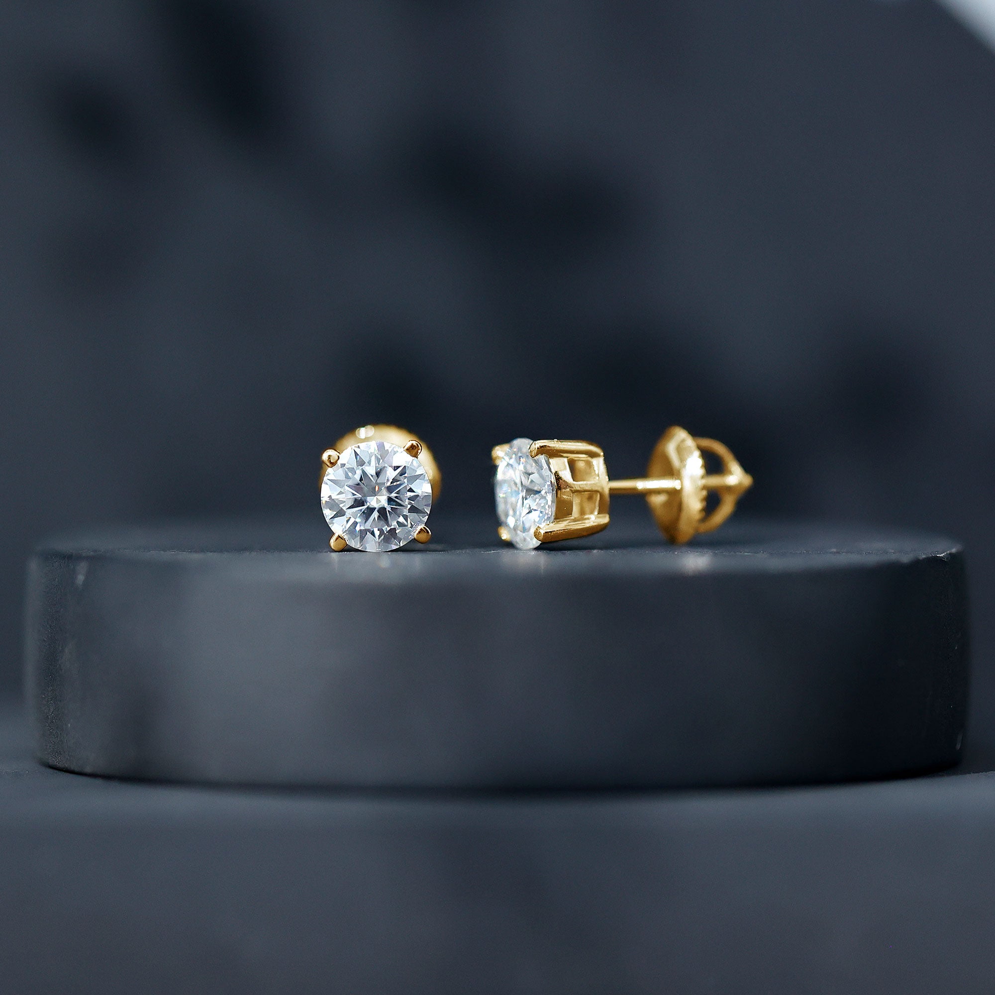 2 Carat Moissanite Solitaire Stud Earrings with Screw Backs D-VS1 - Rosec Jewels