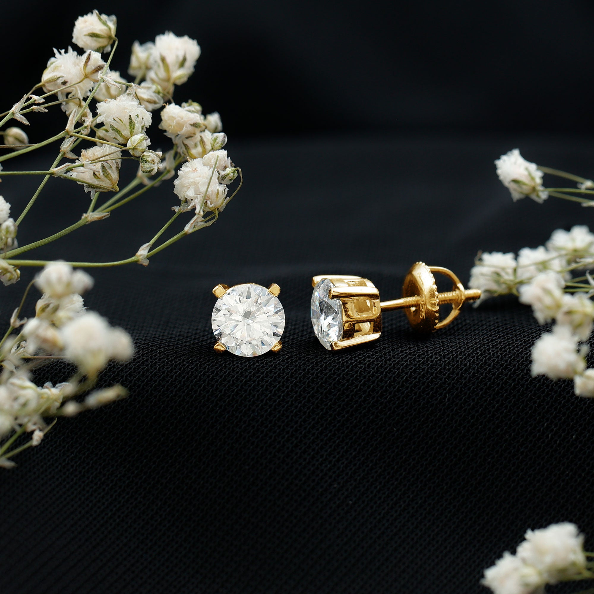 2 Carat Moissanite Solitaire Stud Earrings with Screw Backs D-VS1 - Rosec Jewels