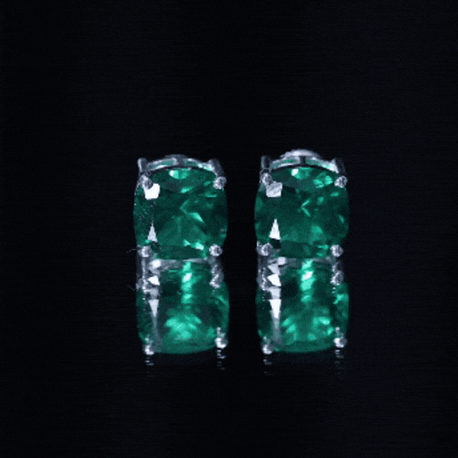 10 MM Cushion Cut Created Emerald Solitaire Stud Earrings AAAA - Rosec Jewels