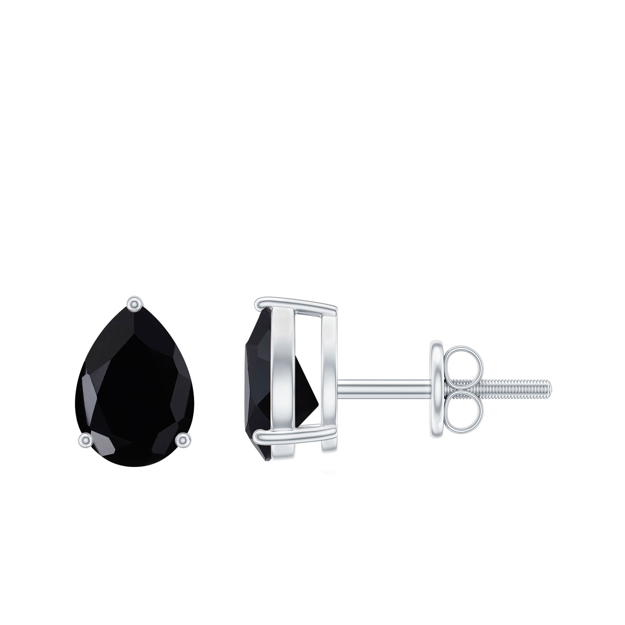 Certified Real Pear Shaped Black Spinel Earrings with Screw Back AAA - Rosec Jewels