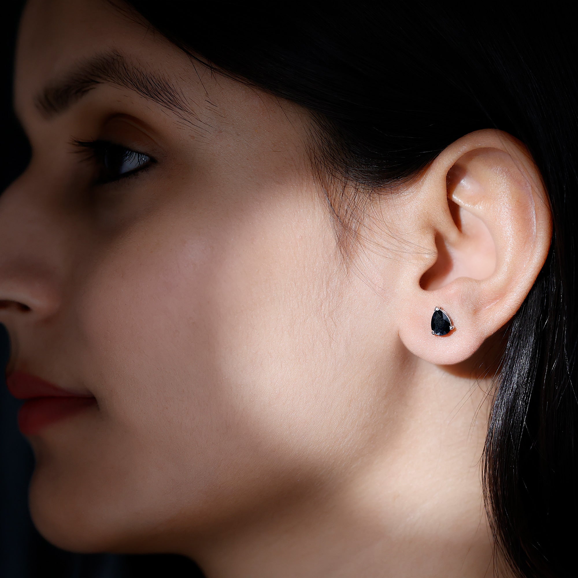 Certified Real Pear Shaped Black Spinel Earrings with Screw Back AAA - Rosec Jewels
