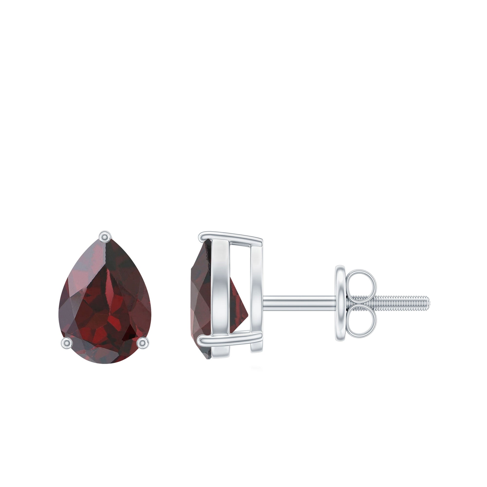 Genuine Pear Shaped Garnet Stud Earrings with Screw Backs