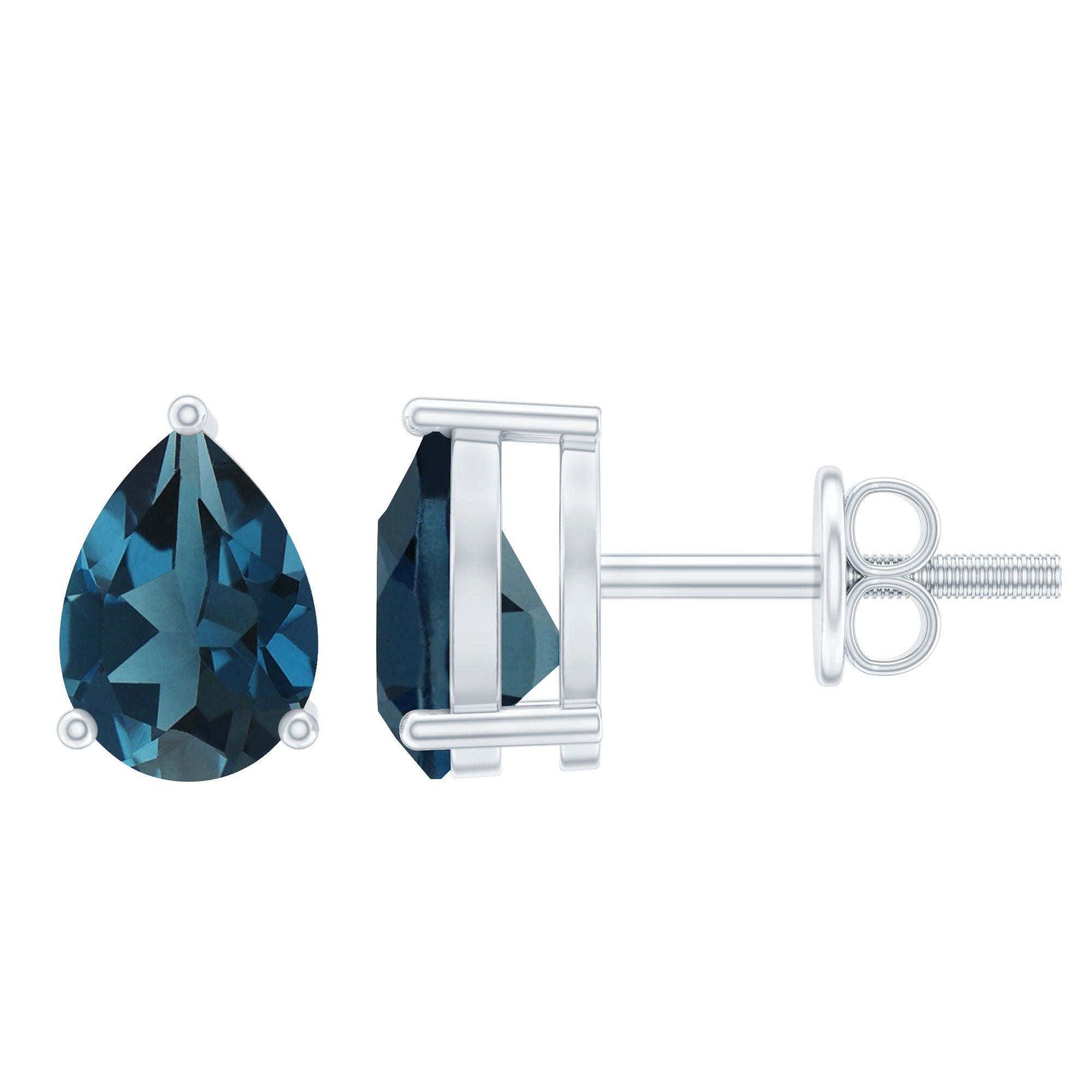 1.5 Carat Pear Shape London Blue Topaz Teardrop Stud Earrings AAA - Rosec Jewels