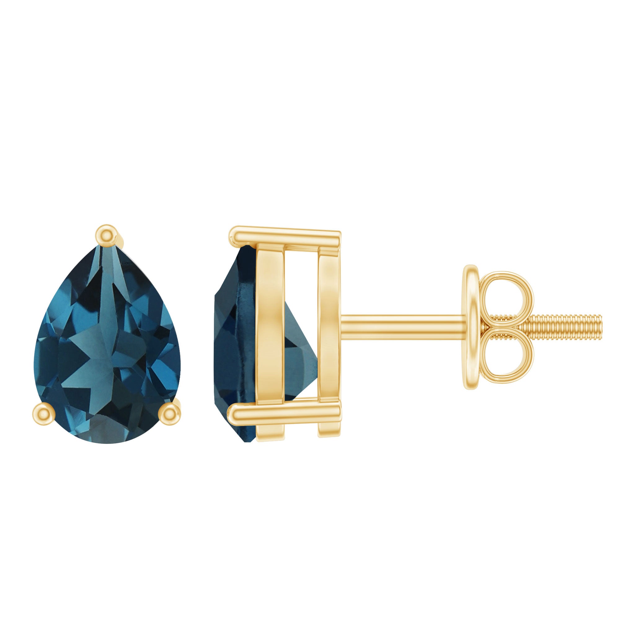 1.5 Carat Pear Shape London Blue Topaz Teardrop Stud Earrings AAA - Rosec Jewels
