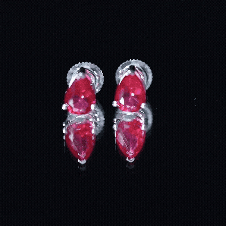 Solitaire 1.5 Carat Pear Shaped Lab Created Ruby Stud Earrings AAAA - Rosec Jewels