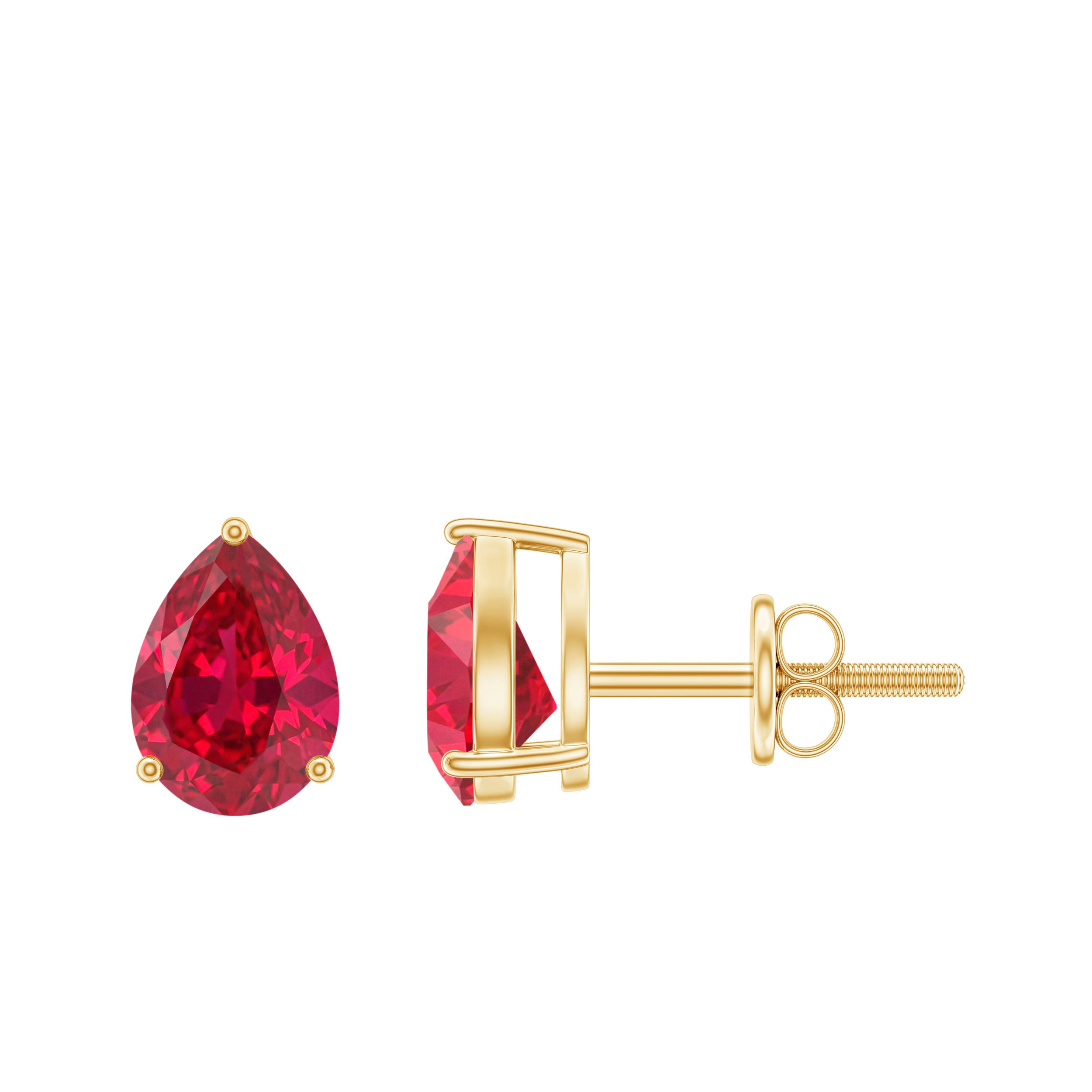 Solitaire 1.5 Carat Pear Shaped Lab Created Ruby Stud Earrings AAAA - Rosec Jewels