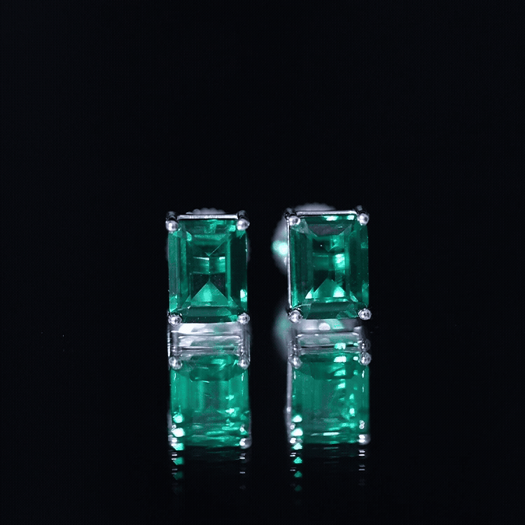 3 Carat Emerald Cut Lab Grown Emerald Solitaire Stud Earrings AAAA - Rosec Jewels