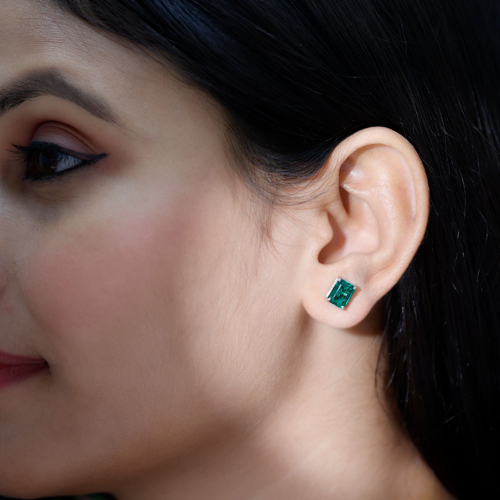 3 Carat Emerald Cut Lab Grown Emerald Solitaire Stud Earrings AAAA - Rosec Jewels