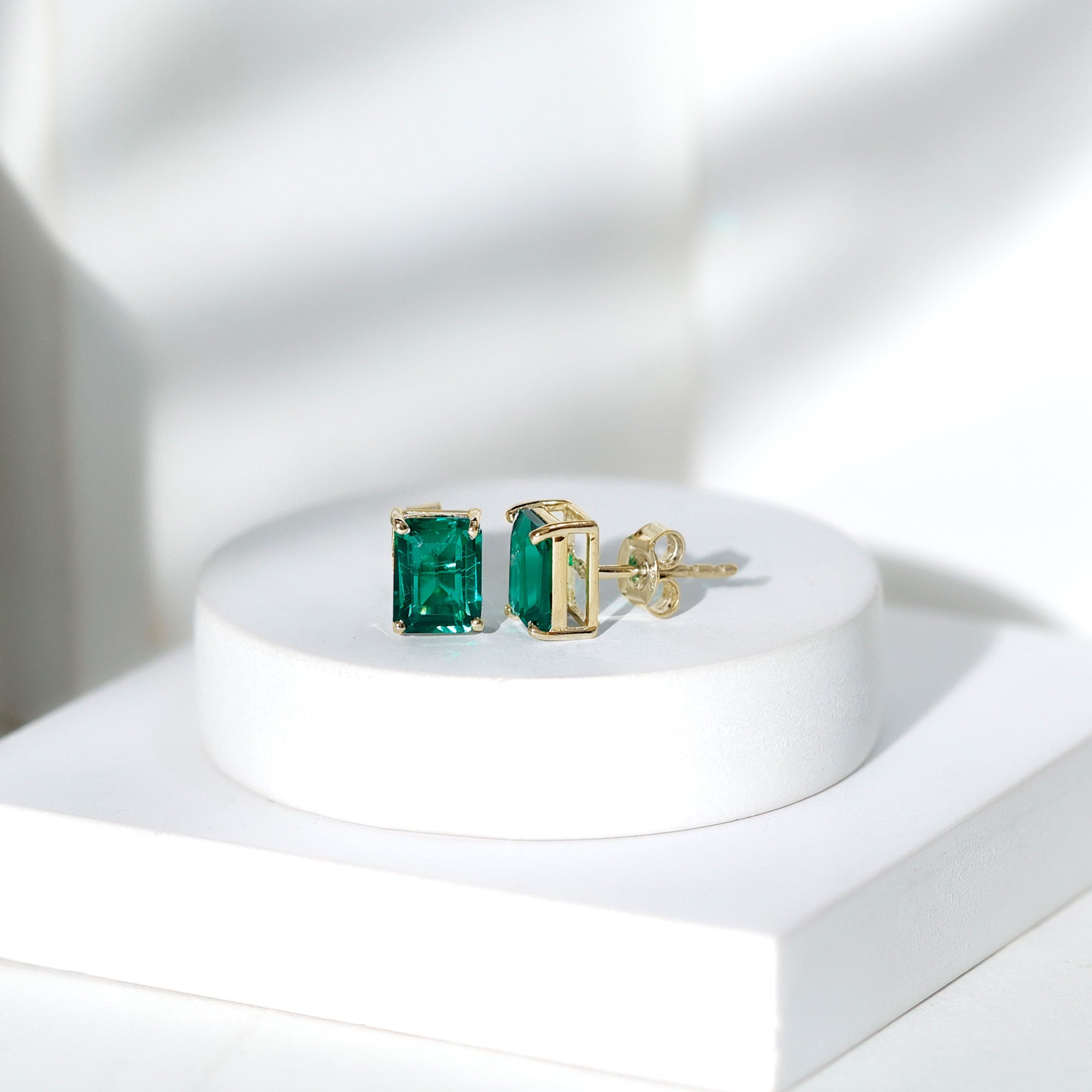 3 Carat Emerald Cut Lab Grown Emerald Solitaire Stud Earrings AAAA - Rosec Jewels