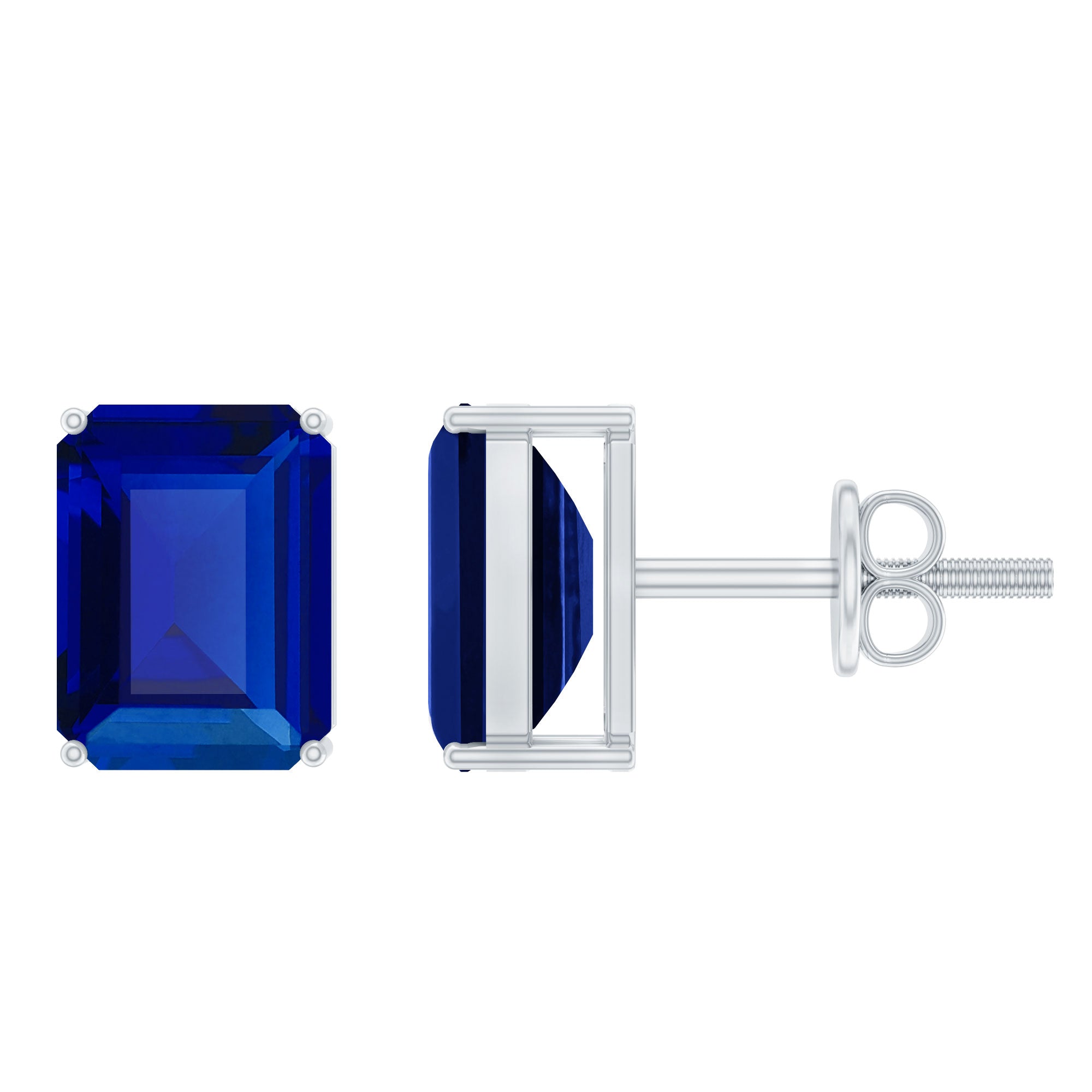 3.5 CT Emerald Cut Lab Created Blue Sapphire Big Stud Earrings AAAA - Rosec Jewels