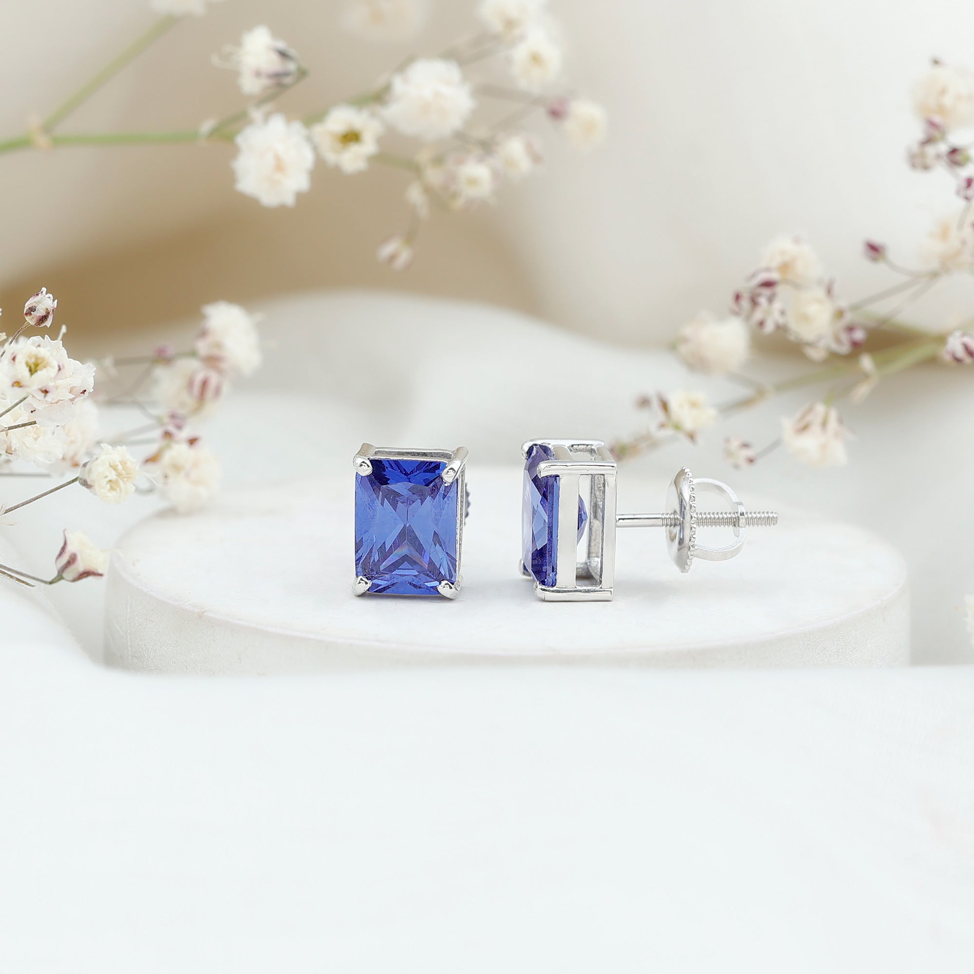 3.5 CT Emerald Cut Lab Created Blue Sapphire Big Stud Earrings AAAA - Rosec Jewels