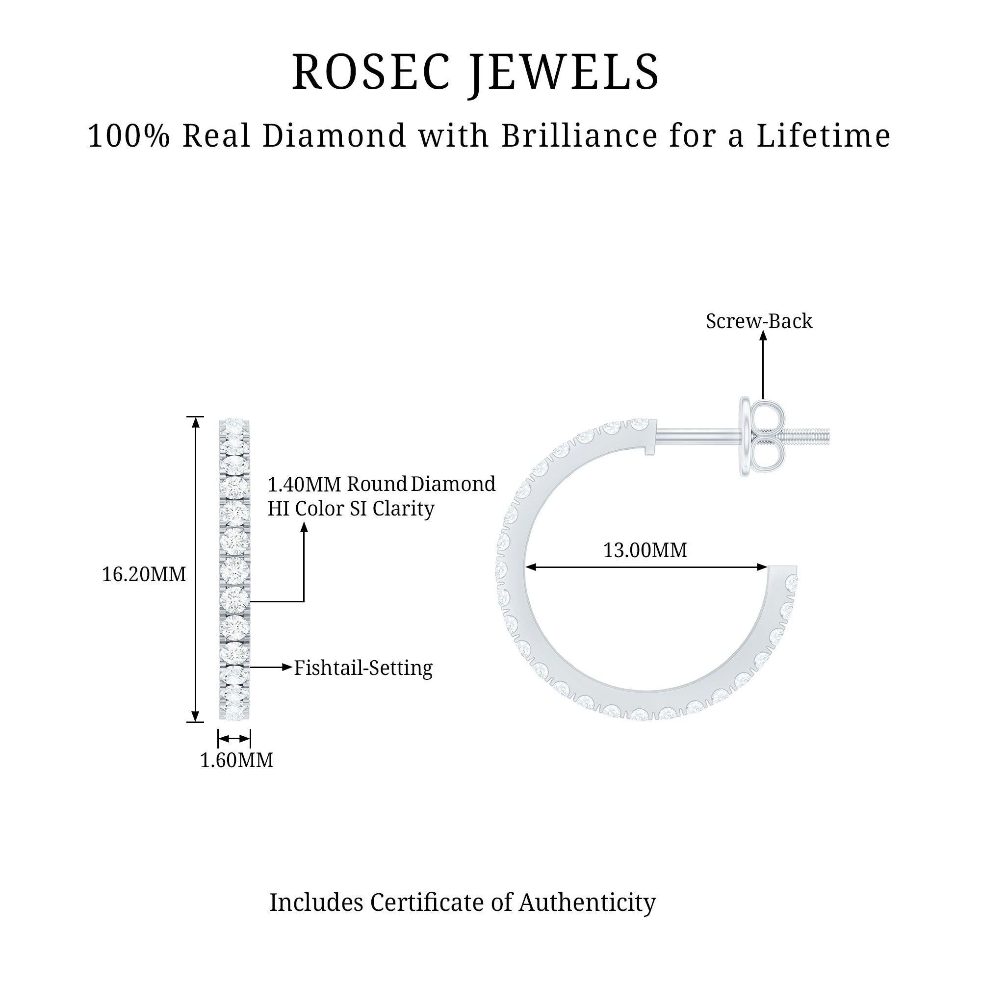 Round Shaped Diamond Hoop Earrings Natural - ( HI-SI ) - Rosec Jewels