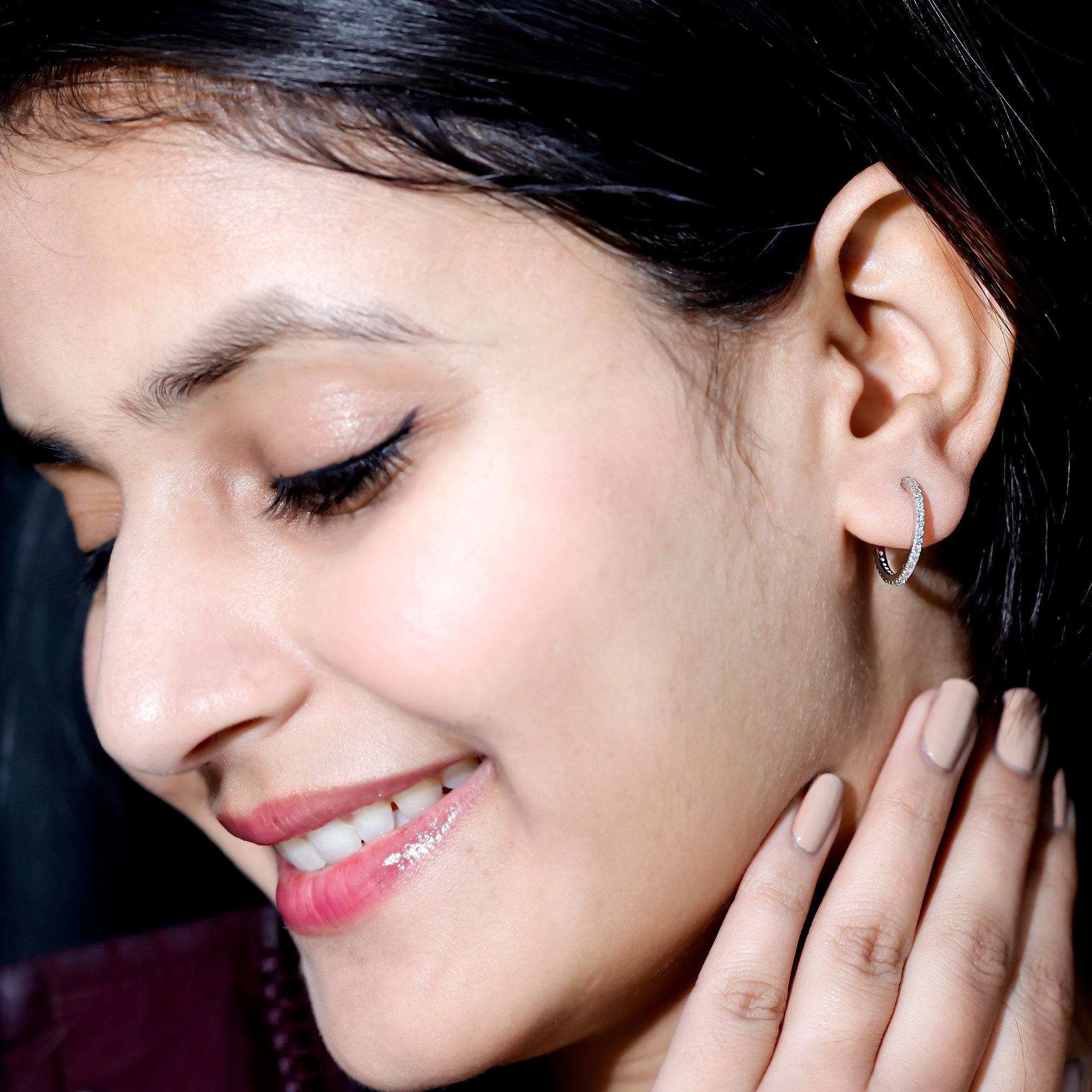 Round Shaped Diamond Hoop Earrings Natural - ( HI-SI ) - Rosec Jewels
