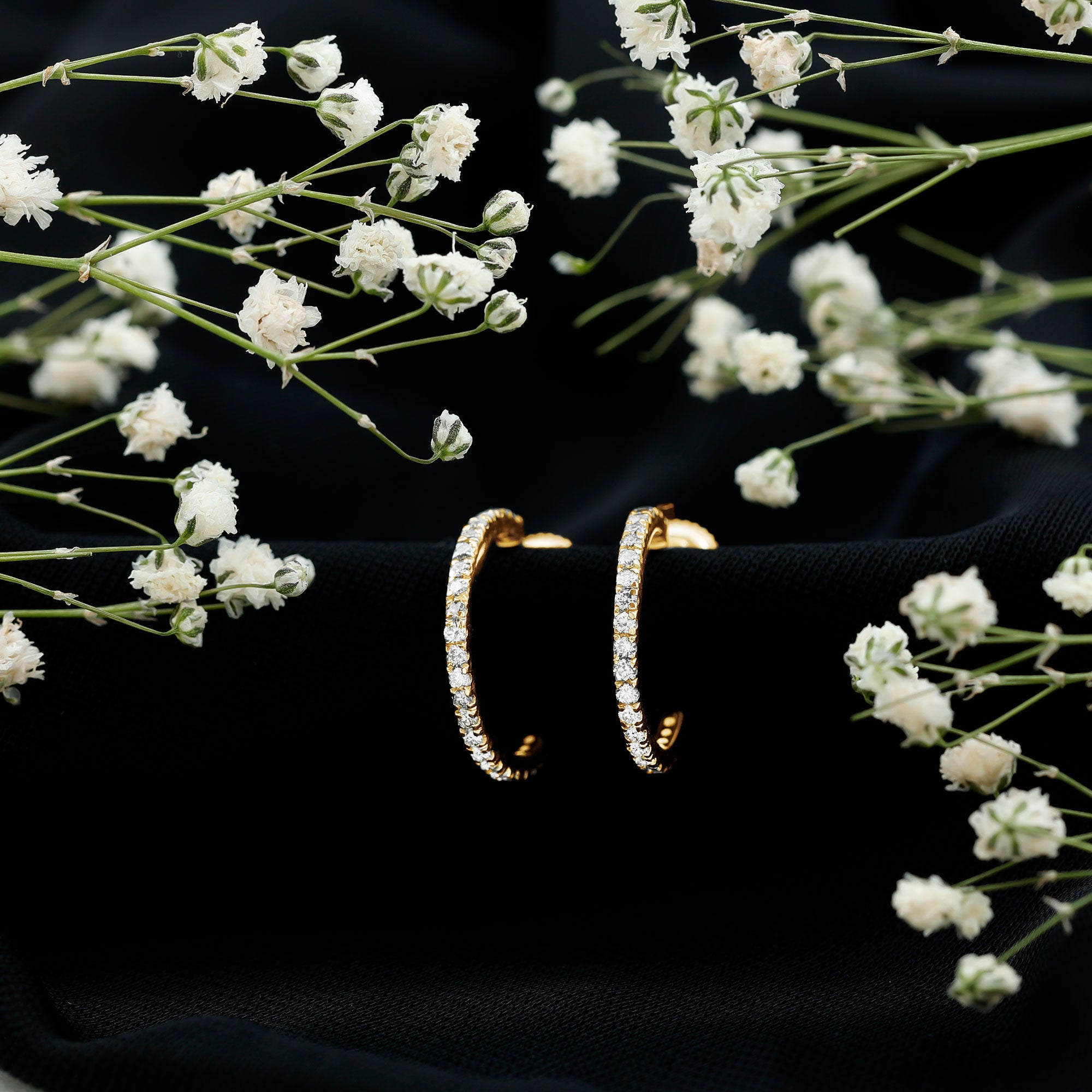 Round Shaped Diamond Hoop Earrings Natural - ( HI-SI ) - Rosec Jewels