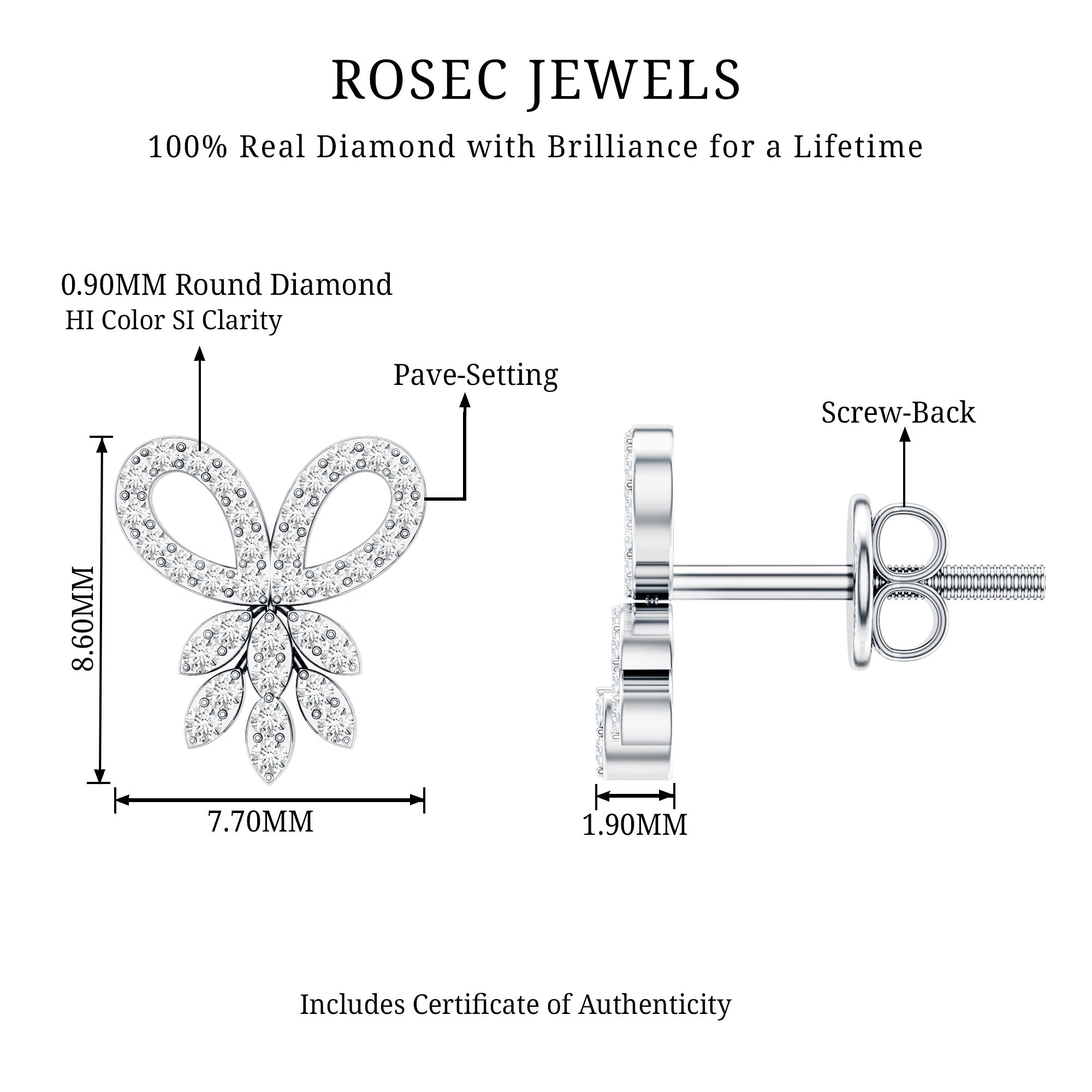 Certified Diamond Bow Earrings For Her Natural - ( HI-SI ) - Rosec Jewels