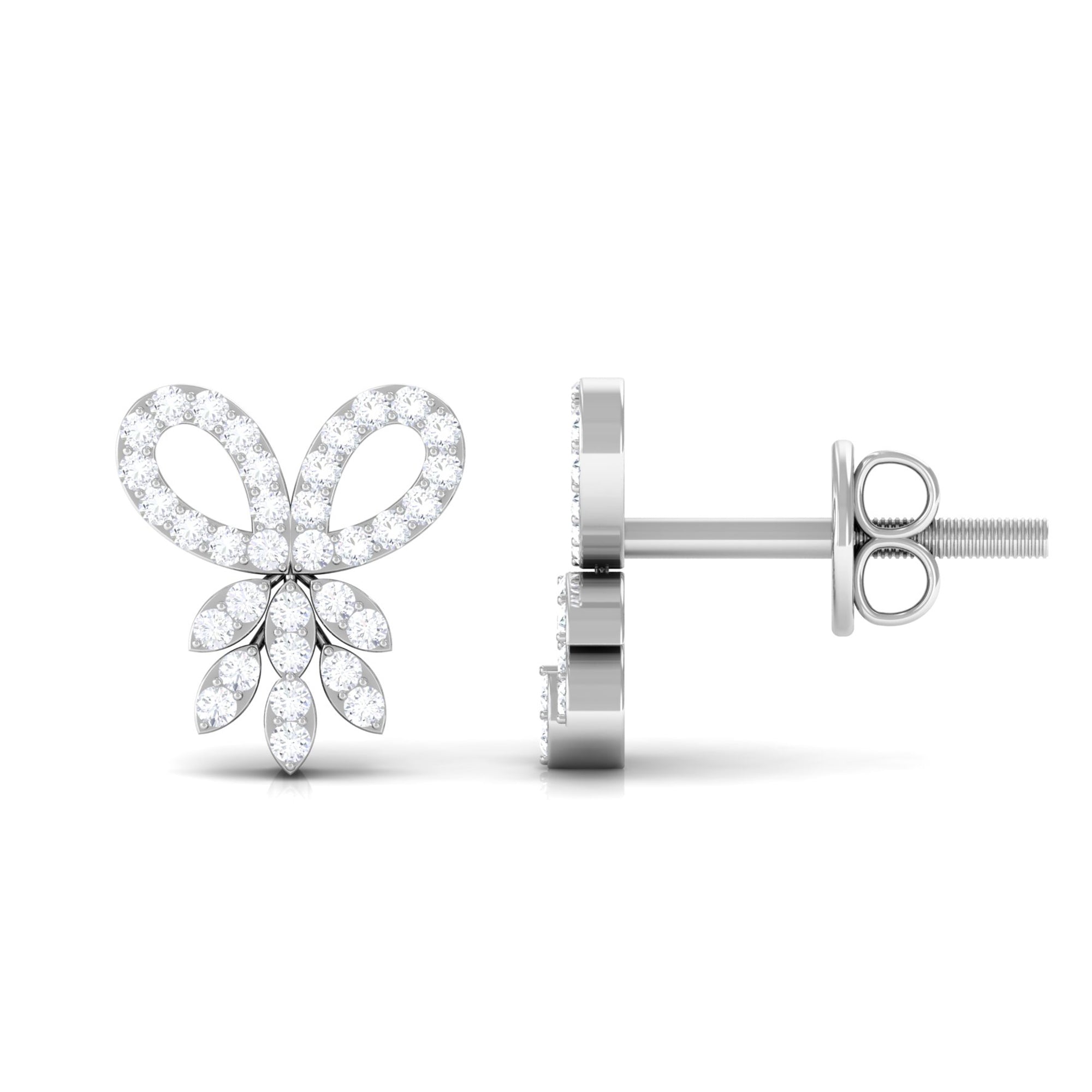 Rosec Jewels-0.25 CT Minimal Diamond Bow Screw Back Stud Earrings