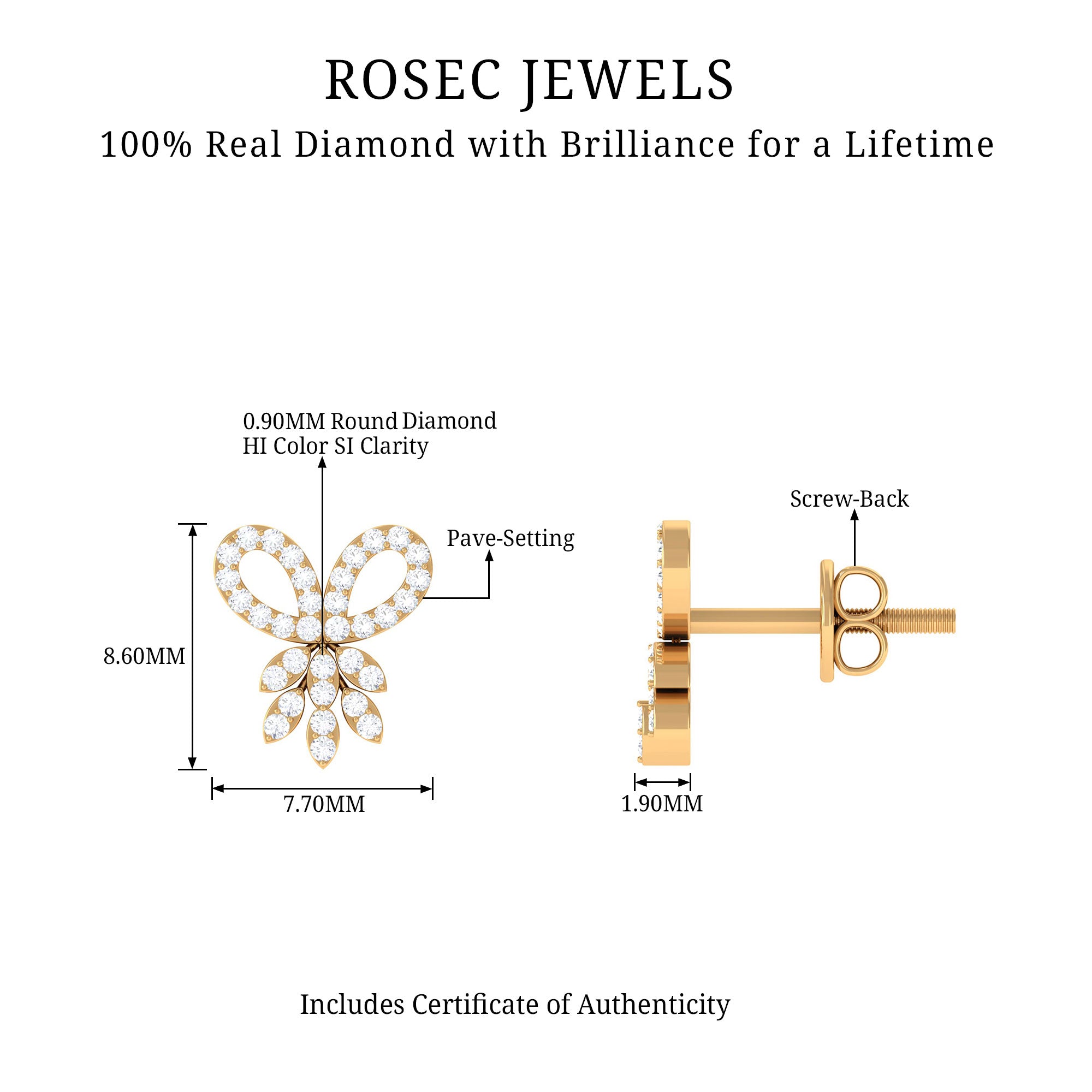 Rosec Jewels-0.25 CT Minimal Diamond Bow Screw Back Stud Earrings