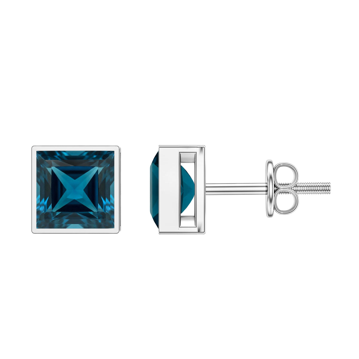 2 CT Princess Cut London Blue Topaz Solitaire Stud Earrings