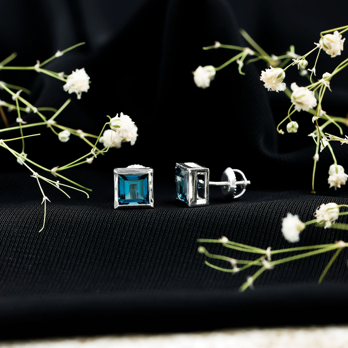 2 CT Princess Cut London Blue Topaz Solitaire Stud Earrings AAA - Rosec Jewels