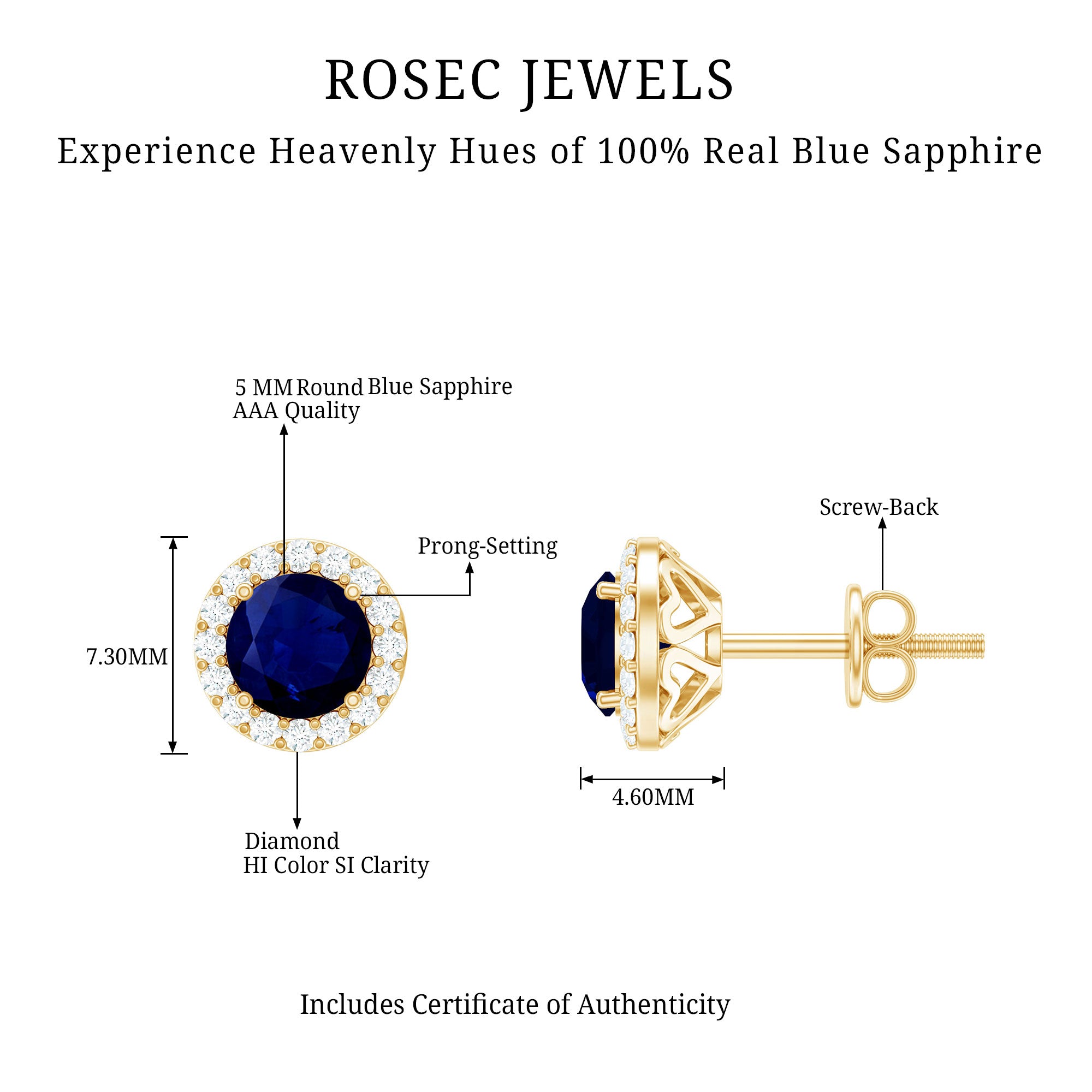 Real 1.9 Carat Blue Sapphire and Diamond Halo Stud Earrings AAA - Rosec Jewels
