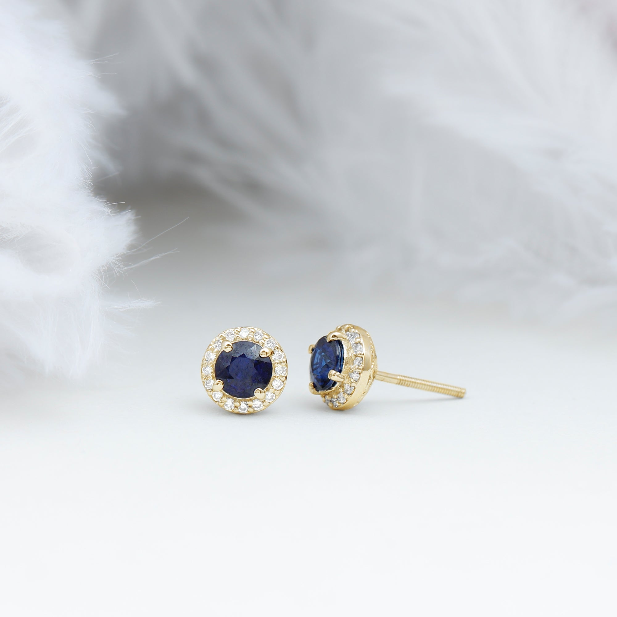 Real 1.9 Carat Blue Sapphire and Diamond Halo Stud Earrings AAA - Rosec Jewels