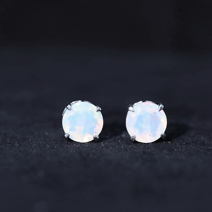 4 Carat Round Cut Ethiopian Opal Solitaire Stud Earrings for Women AAA - Rosec Jewels