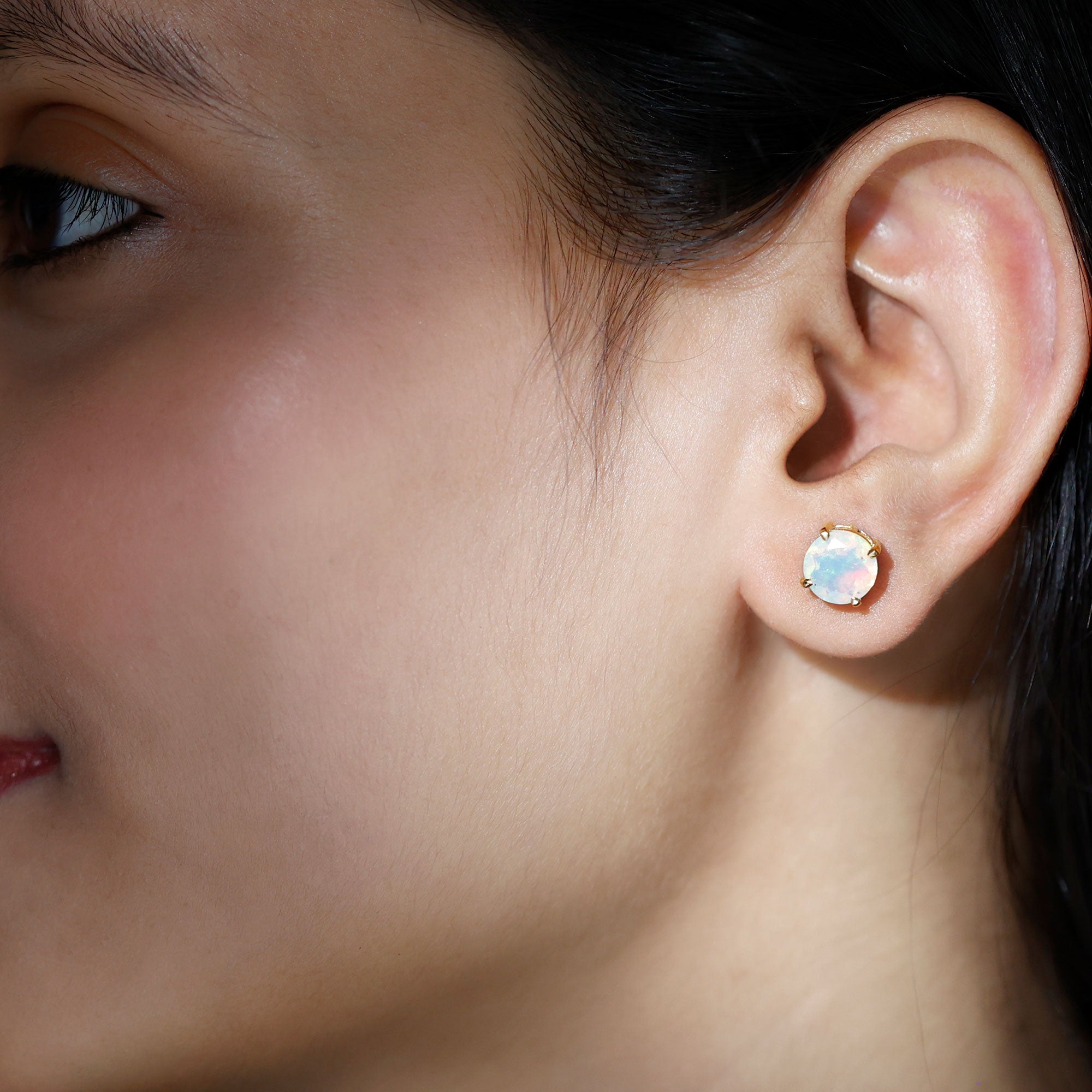 4 Carat Round Cut Ethiopian Opal Solitaire Stud Earrings for Women AAA - Rosec Jewels