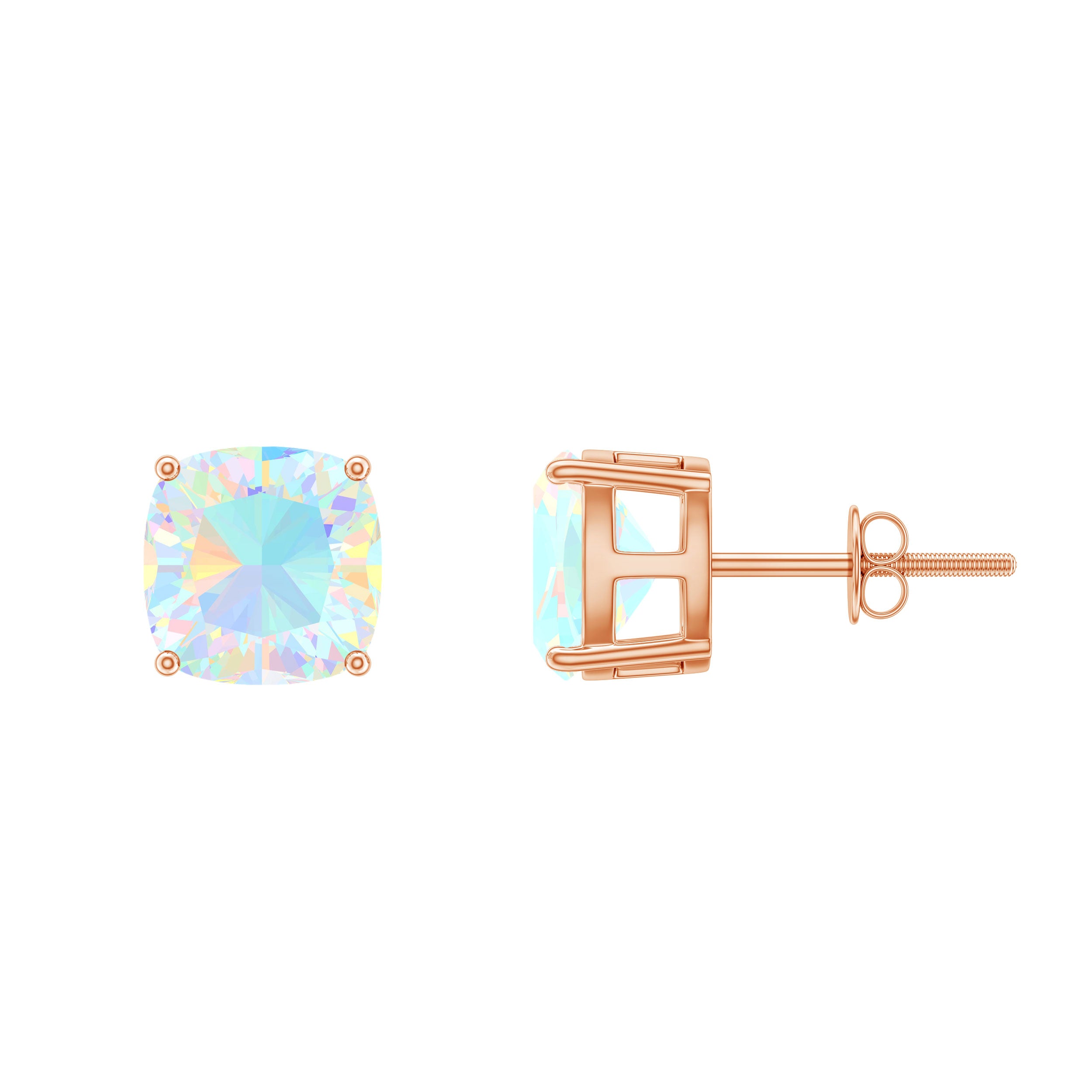 3 Carat Cushion Cut Ethiopian Opal Solitaire Stud Earrings AAA - Rosec Jewels