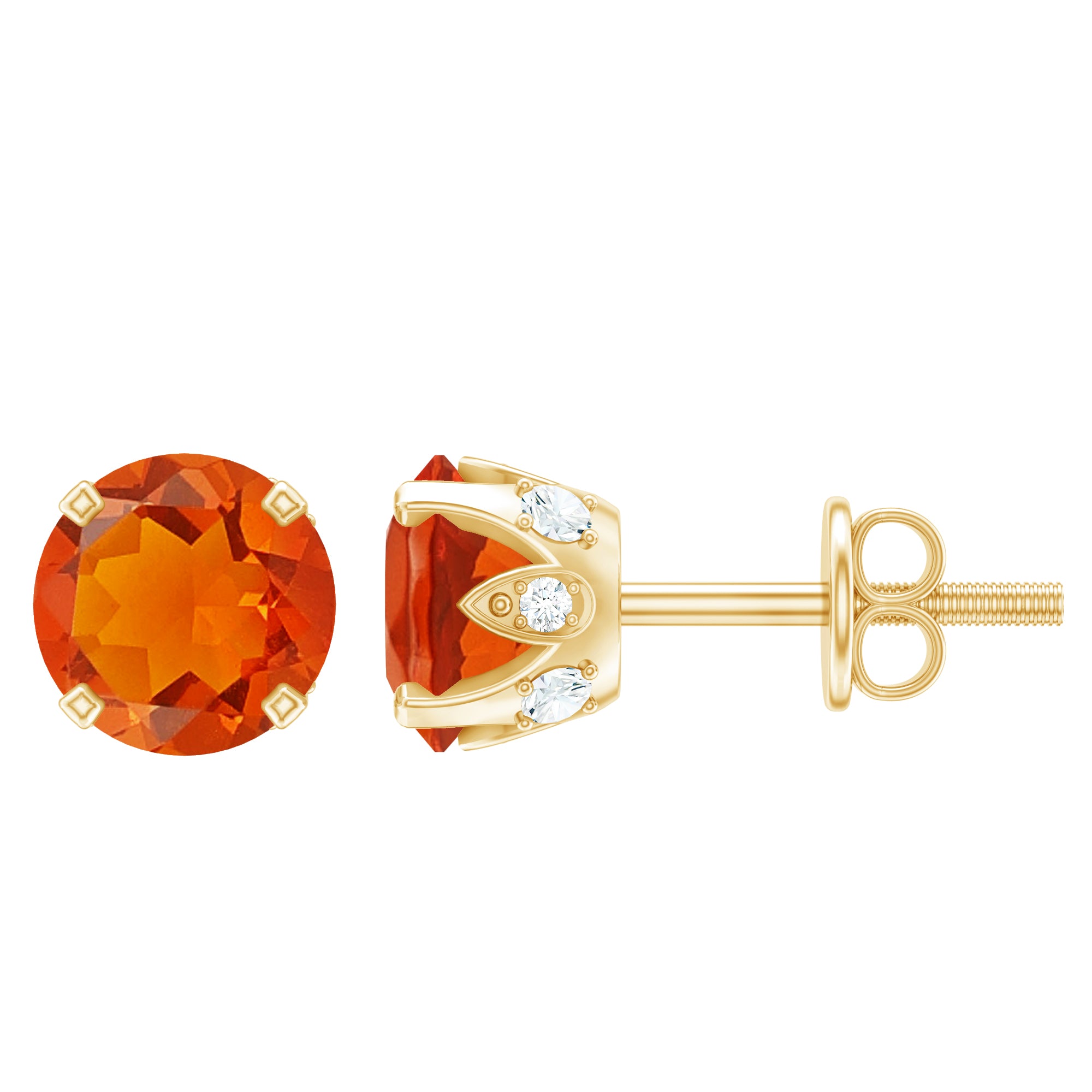 Solitaire Fire Opal Stud Earrings with Diamond Accent AAA - Rosec Jewels