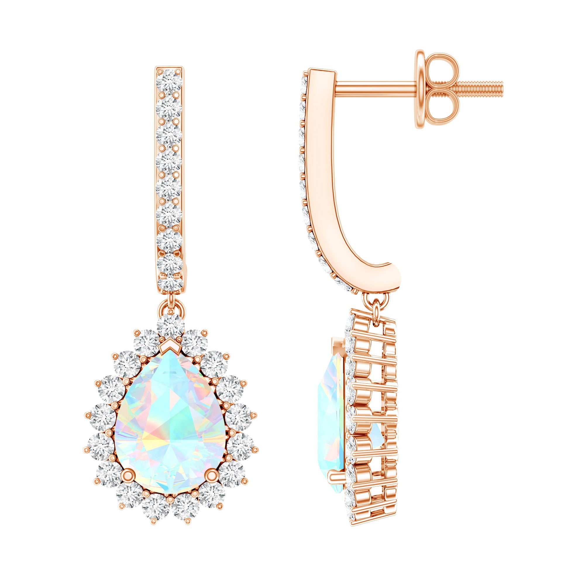 Natural Ethiopian Opal Teardrop Bridal Earrings with Moissanite Accent AAA - Rosec Jewels