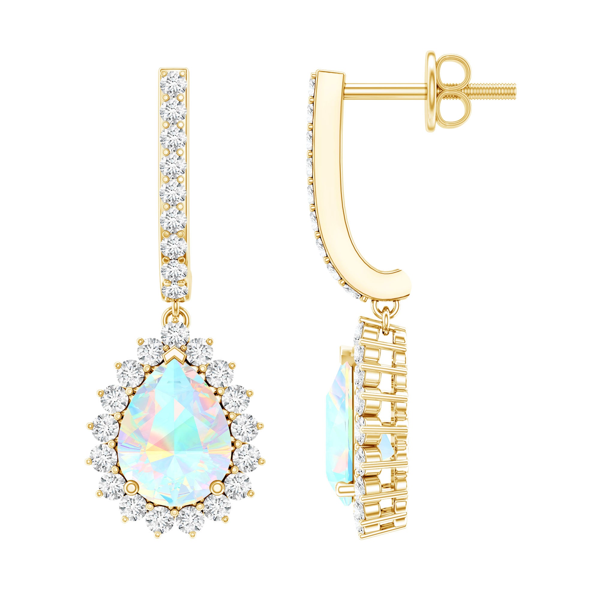 Natural Ethiopian Opal Teardrop Bridal Earrings with Moissanite Accent AAA - Rosec Jewels