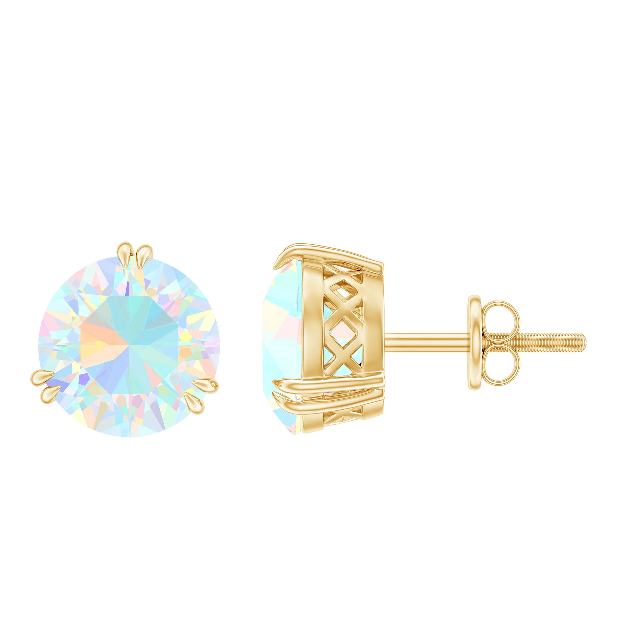 8MM Ethiopian Opal Solitaire Stud Earrings in Double Prong Setting AAA - Rosec Jewels