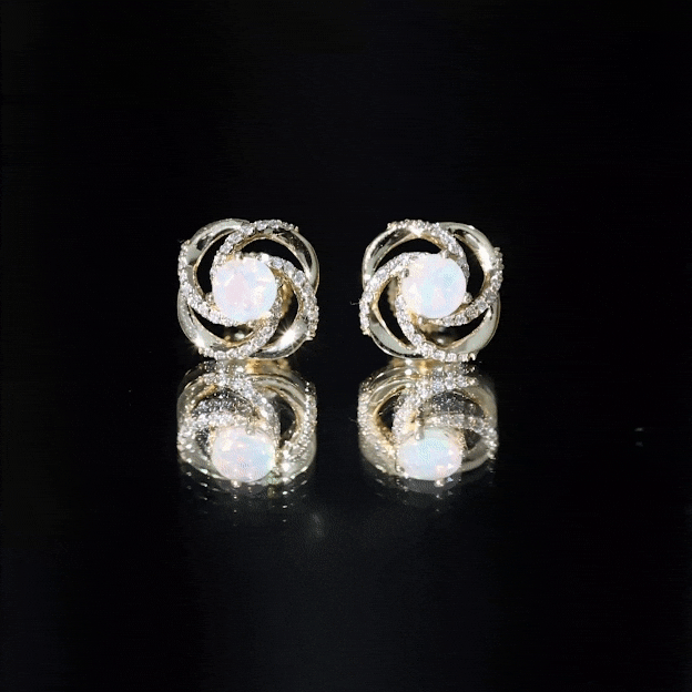Genuine Ethiopian Opal and Diamond Swirl Stud Earrings AAA - Rosec Jewels