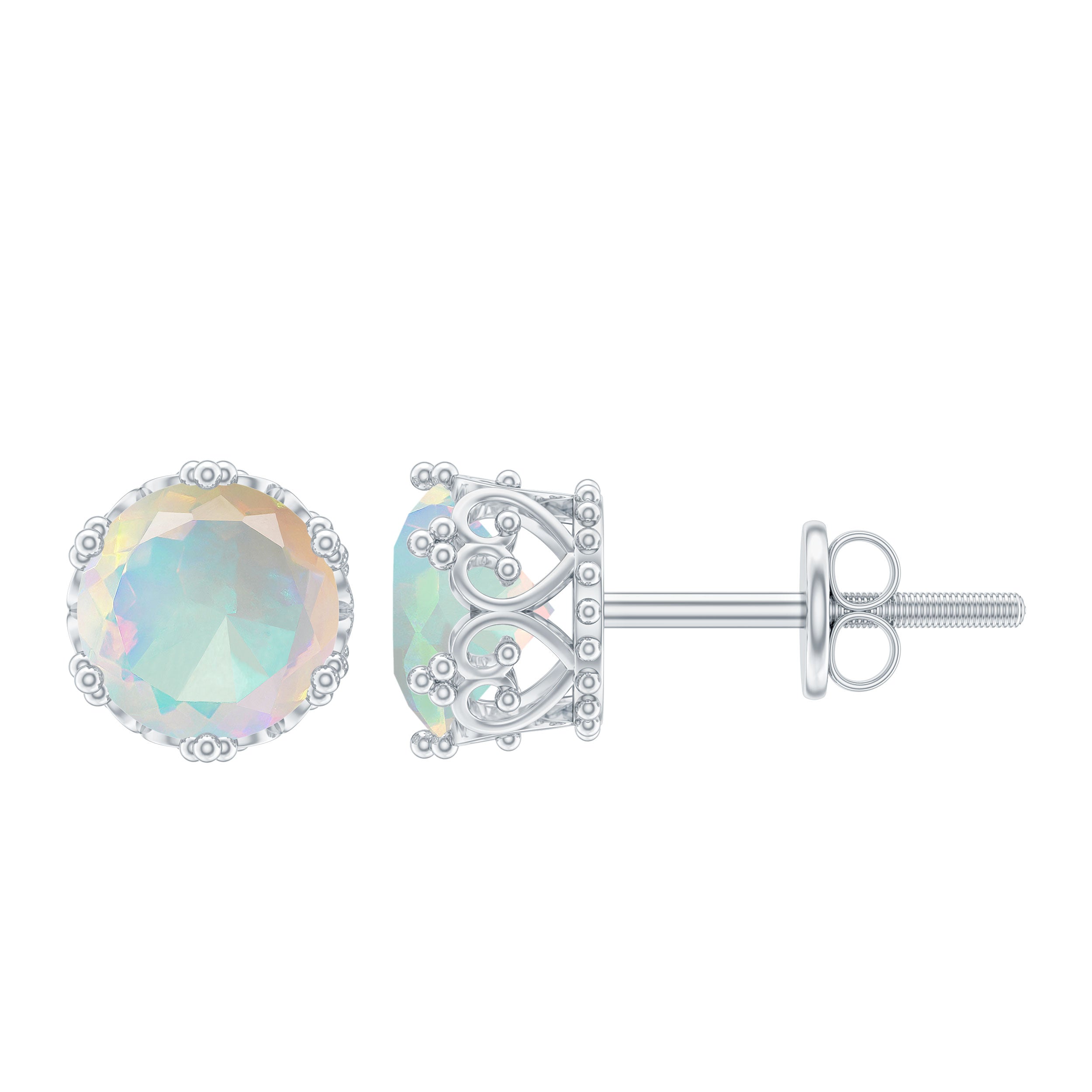 Natural Ethiopian Opal Crown Stud Earrings with Screw Back