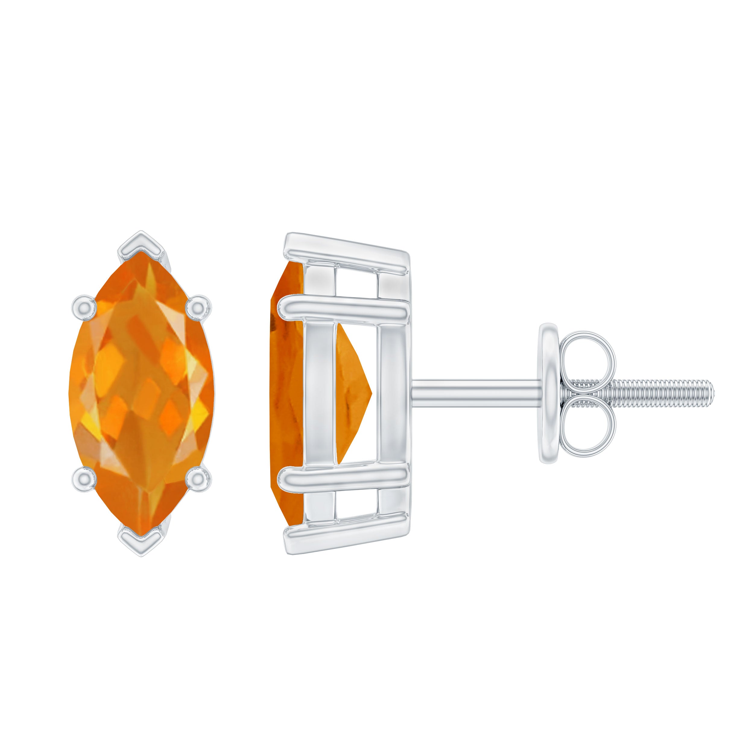 Natural Marquise Fire Opal Stud Earrings with Screw Back