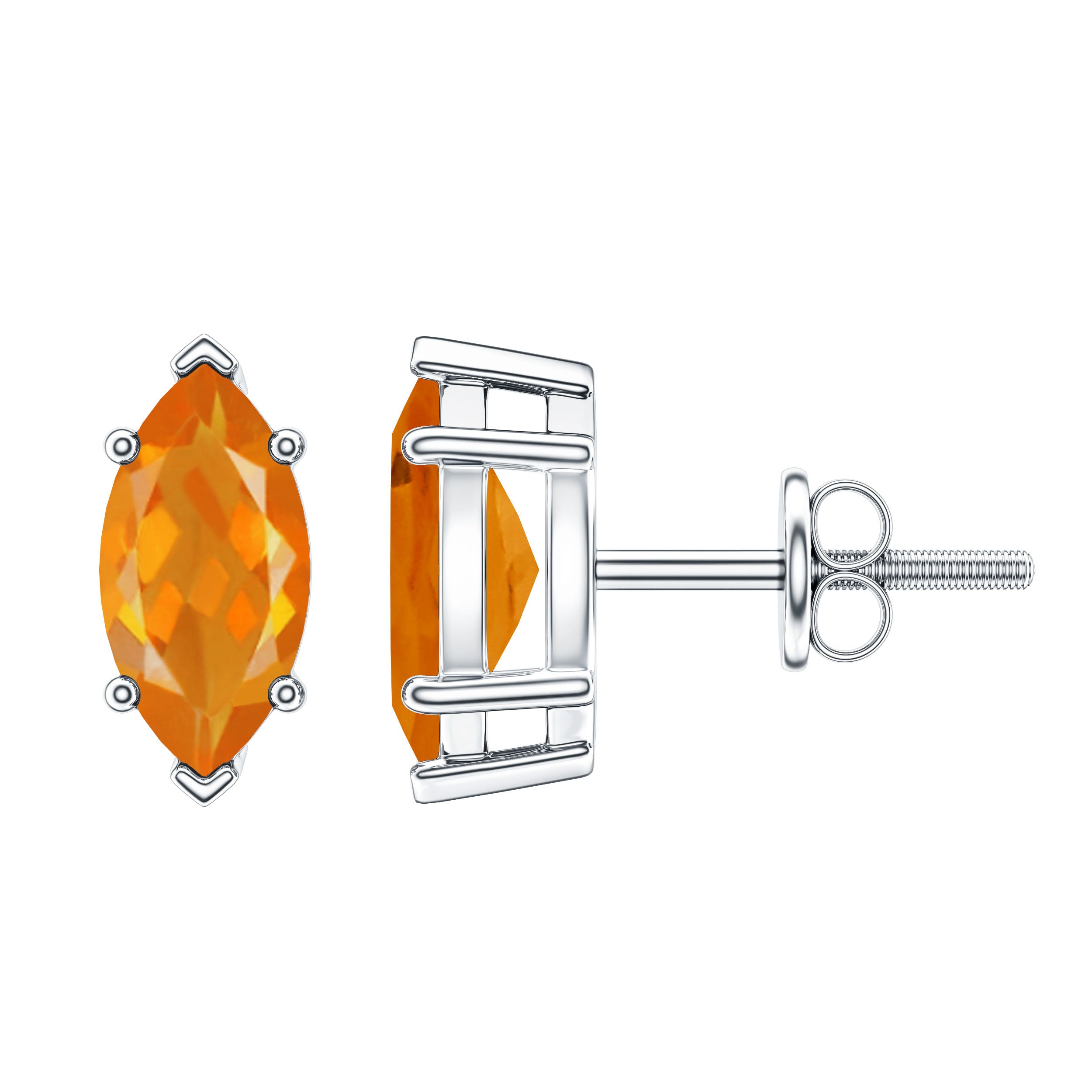 Natural Marquise Fire Opal Stud Earrings with Screw Back AAA - Rosec Jewels