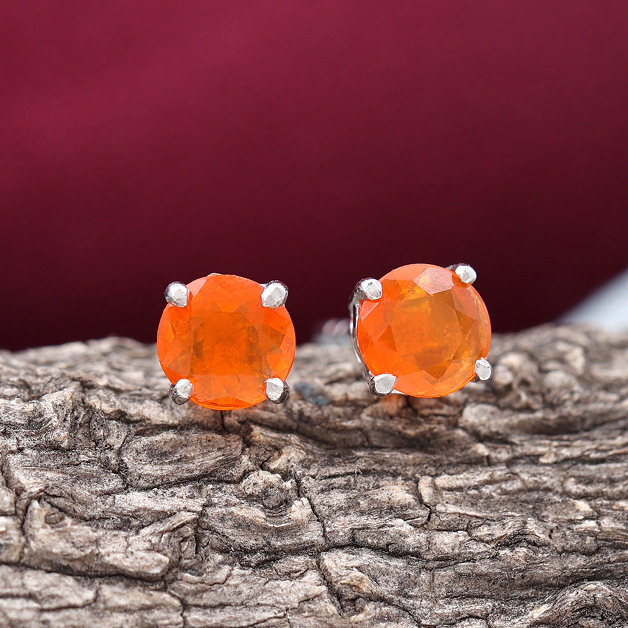 Fire Opal Stud Earrings with Screw on Backs AAA - Rosec Jewels